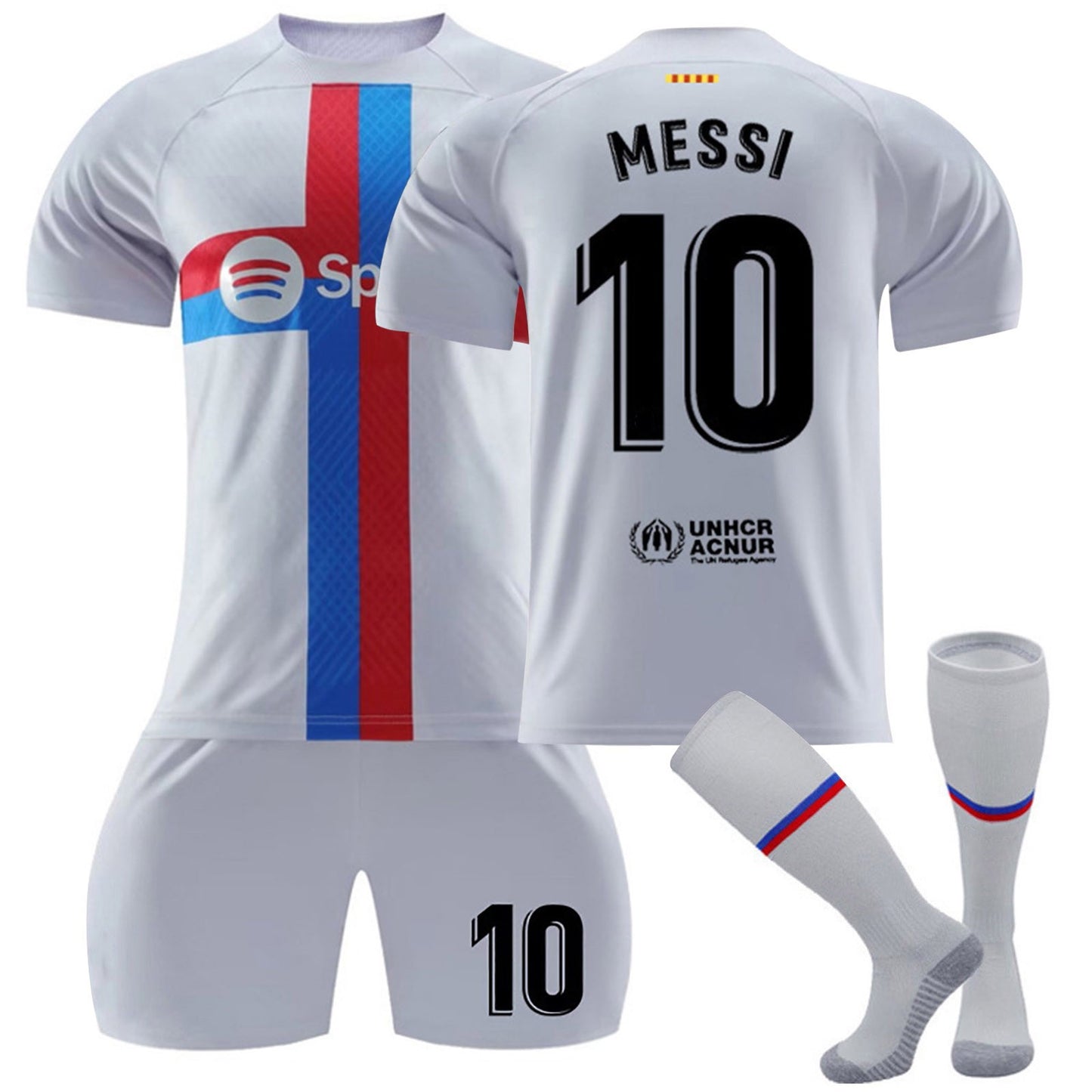 No.10 MESSI Barcelona Fan Jersey Collection 3 piece Set , Home and Away Game Soccer Training Uniform Printed Jersey Shorts Socks Set