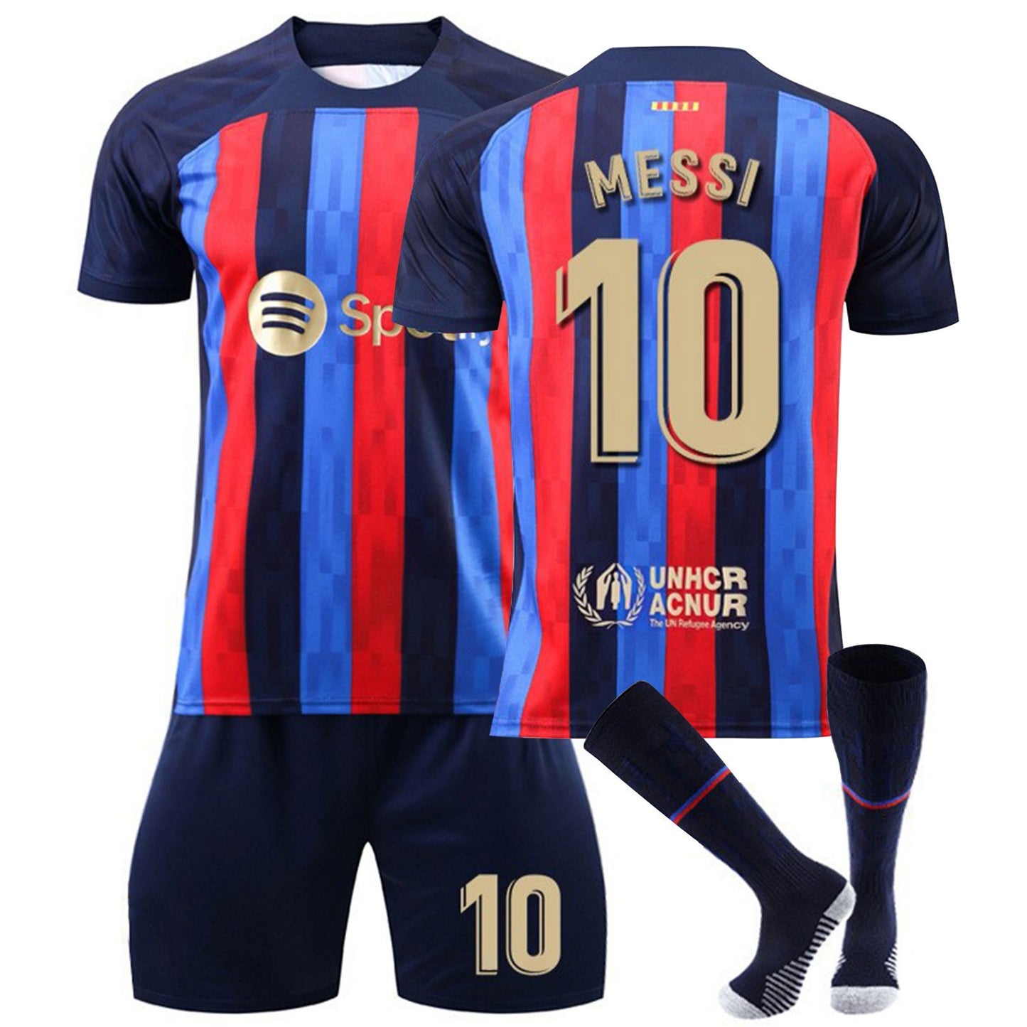 No.10 MESSI Barcelona Fan Jersey Collection 3 piece Set , Home and Away Game Soccer Training Uniform Printed Jersey Shorts Socks Set