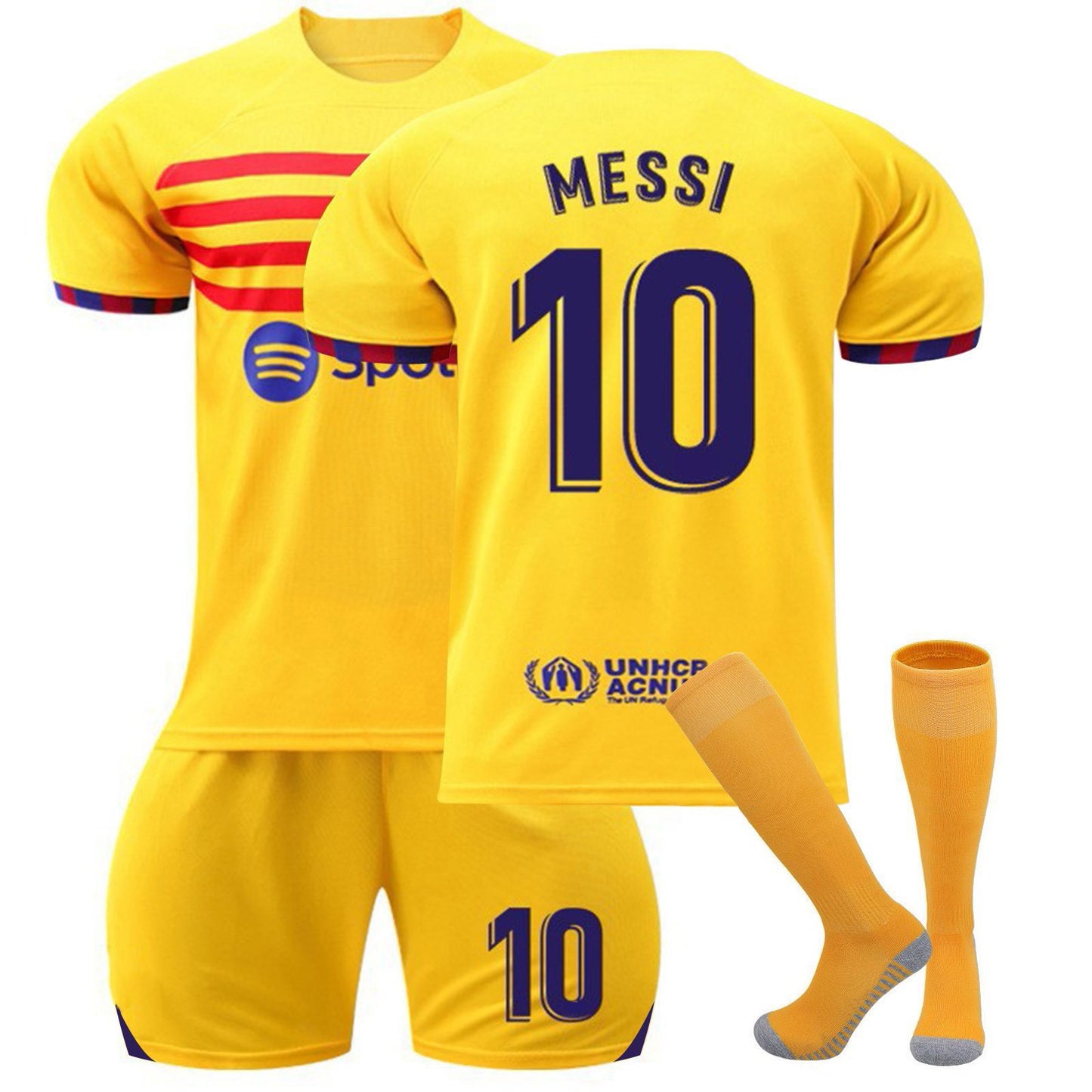 No.10 MESSI Barcelona Fan Jersey Collection 3 piece Set , Home and Away Game Soccer Training Uniform Printed Jersey Shorts Socks Set