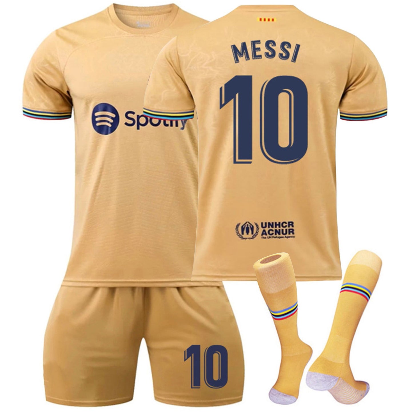 No.10 MESSI Barcelona Fan Jersey Collection 3 piece Set , Home and Away Game Soccer Training Uniform Printed Jersey Shorts Socks Set