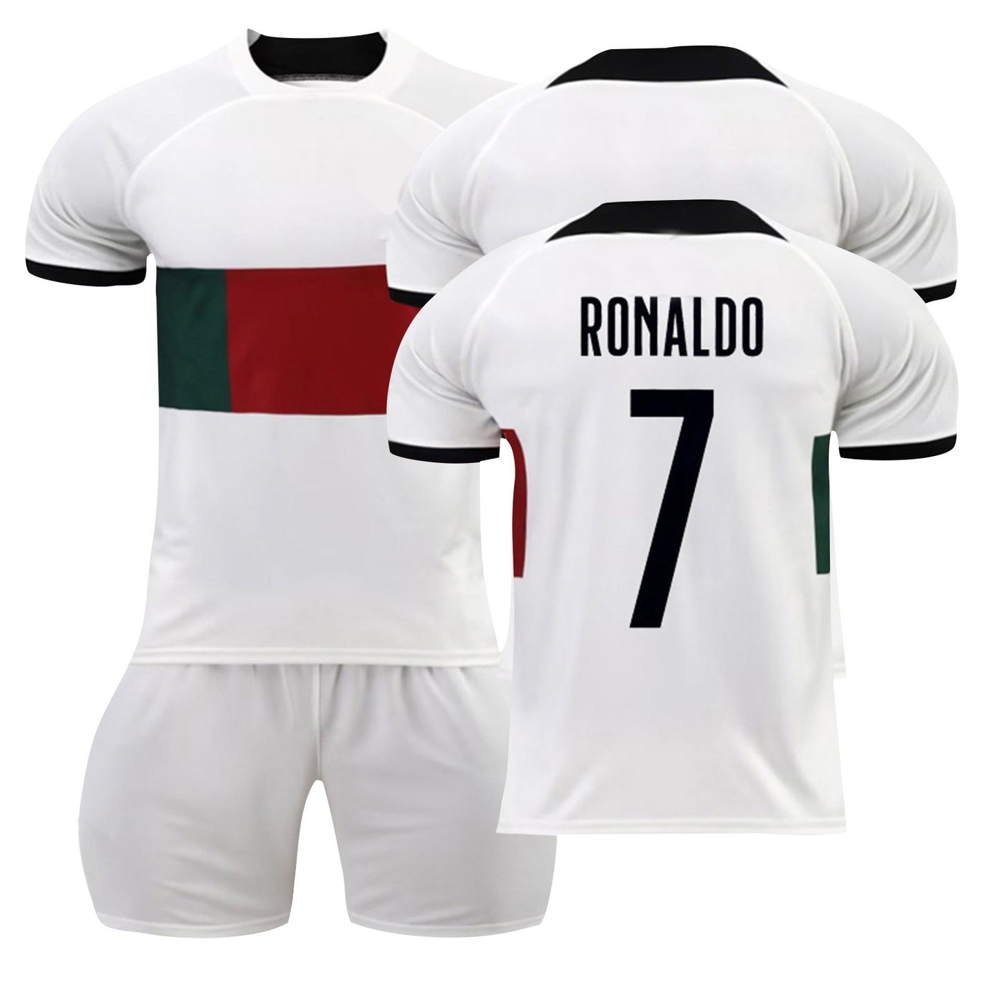 22-23 #7 RONALDO Portugal Soccer Team Away Jerseys 2 Piece Sets, Unisex Soccer Training Kit Printed Jersey Shorts Set