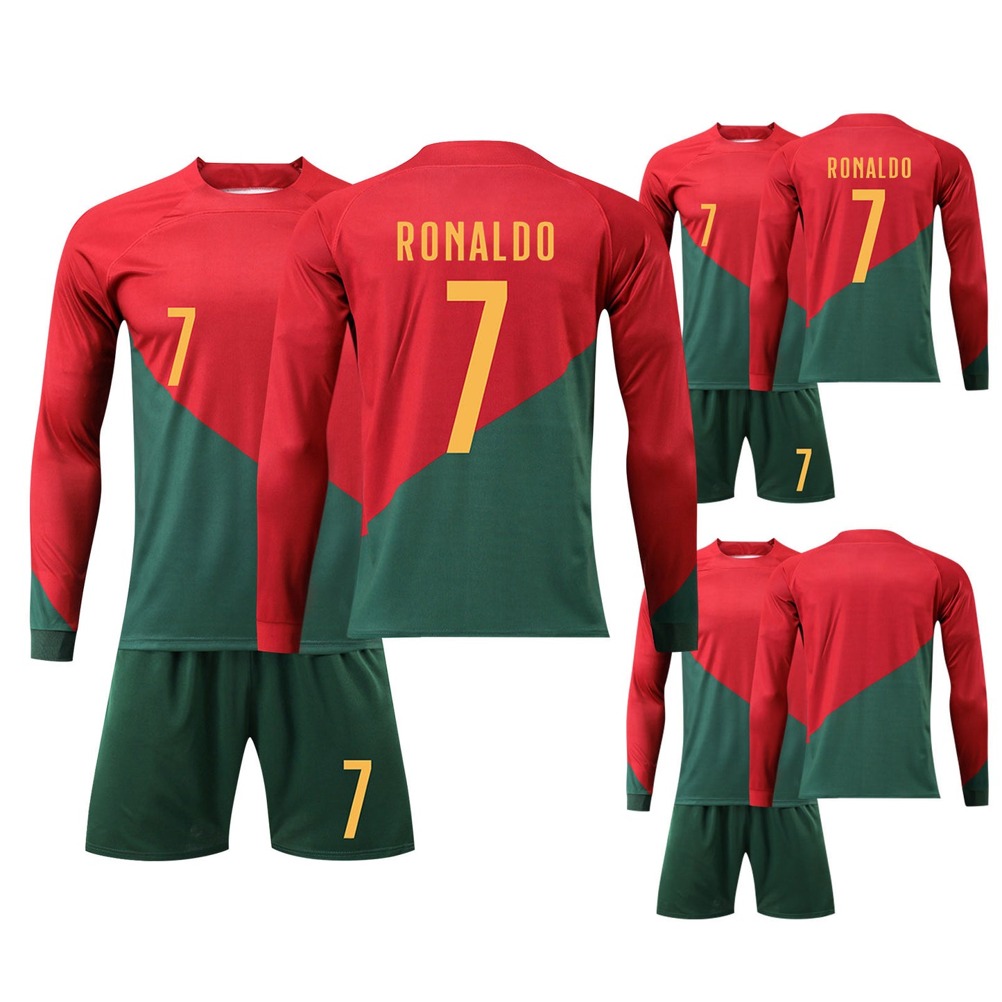 22-23 #7 RONALDOA Portugal Soccer Team Home Jersey 2 Piece Sets, Unisex Soccer Training Kit Printed Jersey Long sleeve Shorts Set