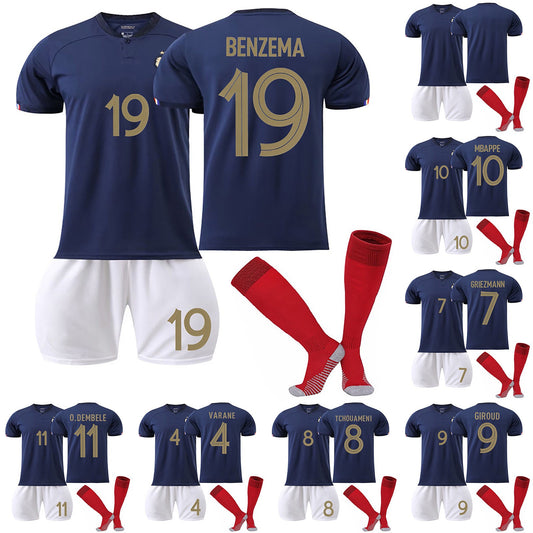 22-23 France Home Games Jersey 3 Piece Set for Adults, Soccer Training Kit Printed Jersey Shorts Socks Set