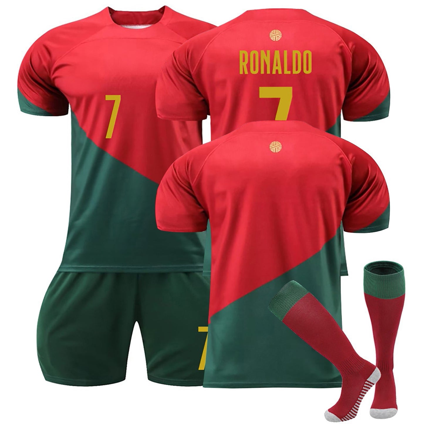 22-23 Portugal Soccer Team Home Jersey 3 Piece Sets, Unisex Soccer Training Kit Printed Jersey Shorts Socks Set for Kids