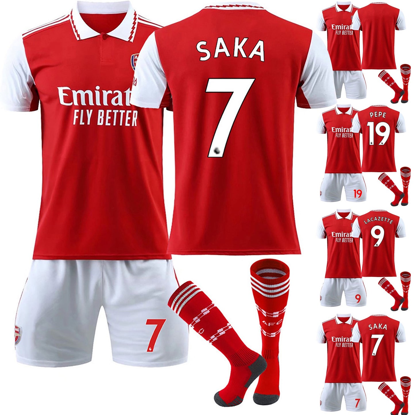 22-23 Arsenal Home Games Jersey 3 Piece Set, Soccer Training Kit Printed Jersey Shorts Socks Set