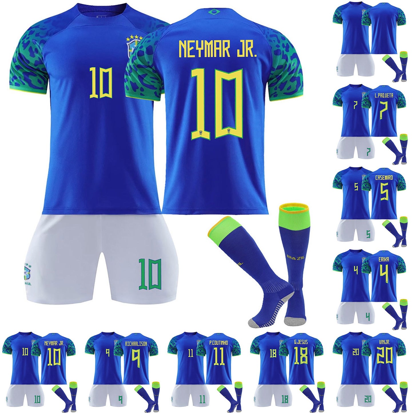 22-23 Brazil Soccer Team Fan Away Jersey 3 Pieces Set, Unisex Printed Soccer Jersey Shorts Socks Set for Kids