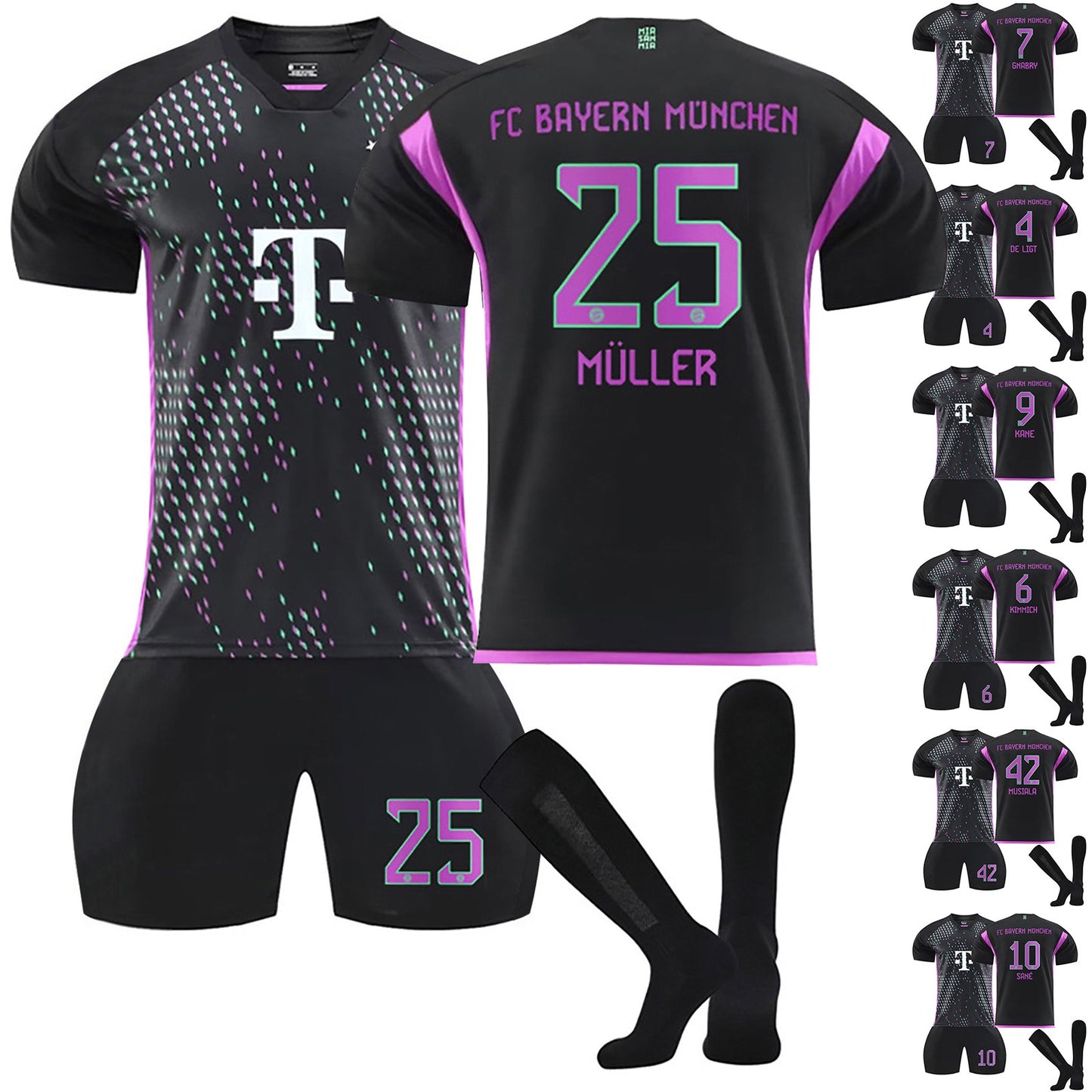 23-24 Bayern Munich Away Game Soccer Jersey 3 Piece Set for Adults, Soccer Training Kit Printed Jersey Shorts Socks Set