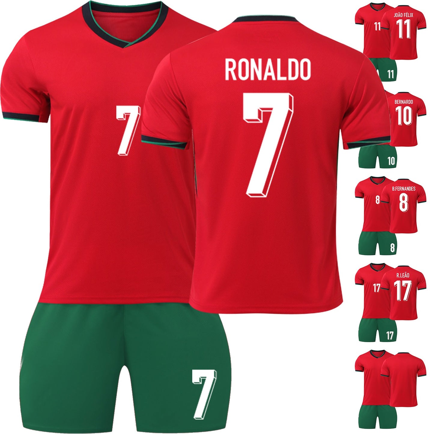 24-25 Portugal Soccer Team Home Jerseys 2 Piece Sets, Unisex Soccer Training Kit Printed Jersey Shorts Set