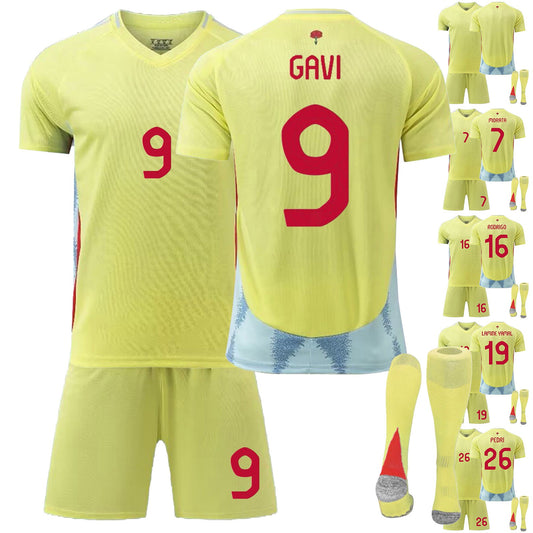 24-25 Spain Away Jersey 3 Piece Set, Soccer Training Kit Printed Jersey Shorts Socks Set