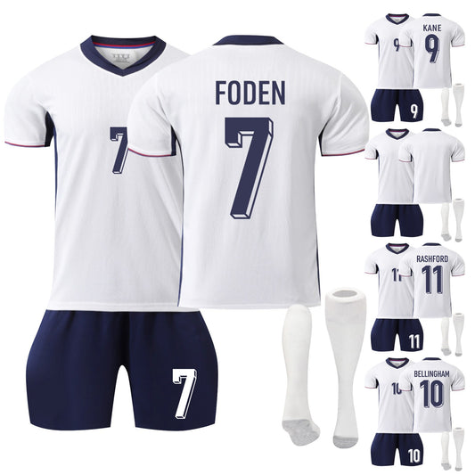 24-25 England Home Games Jersey 3 Piece Set, Soccer Training Kit Printed Jersey Shorts Socks Set