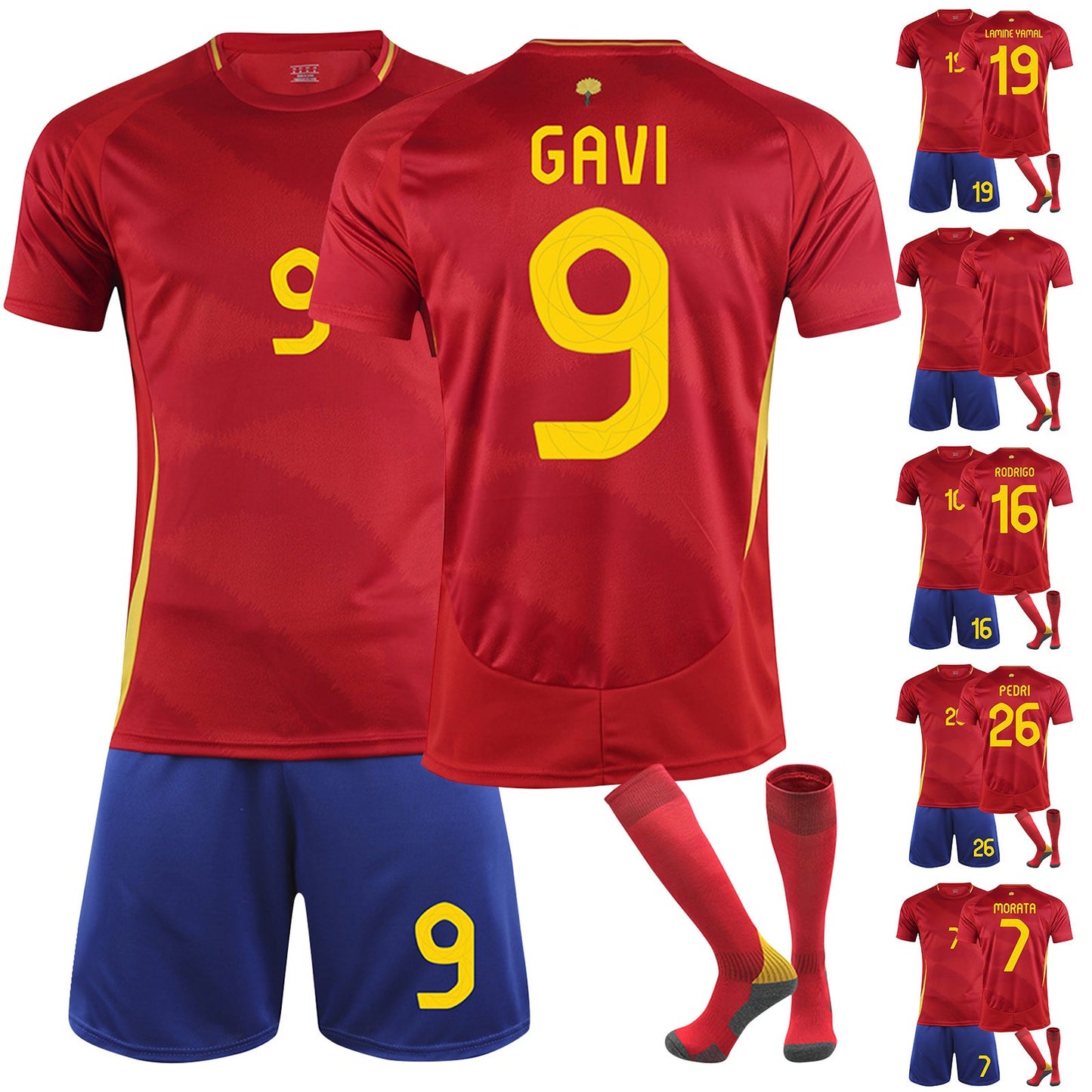 24-25 Spain Home Jersey 3 Piece Set, Soccer Training Kit Printed Jersey Shorts Socks Set