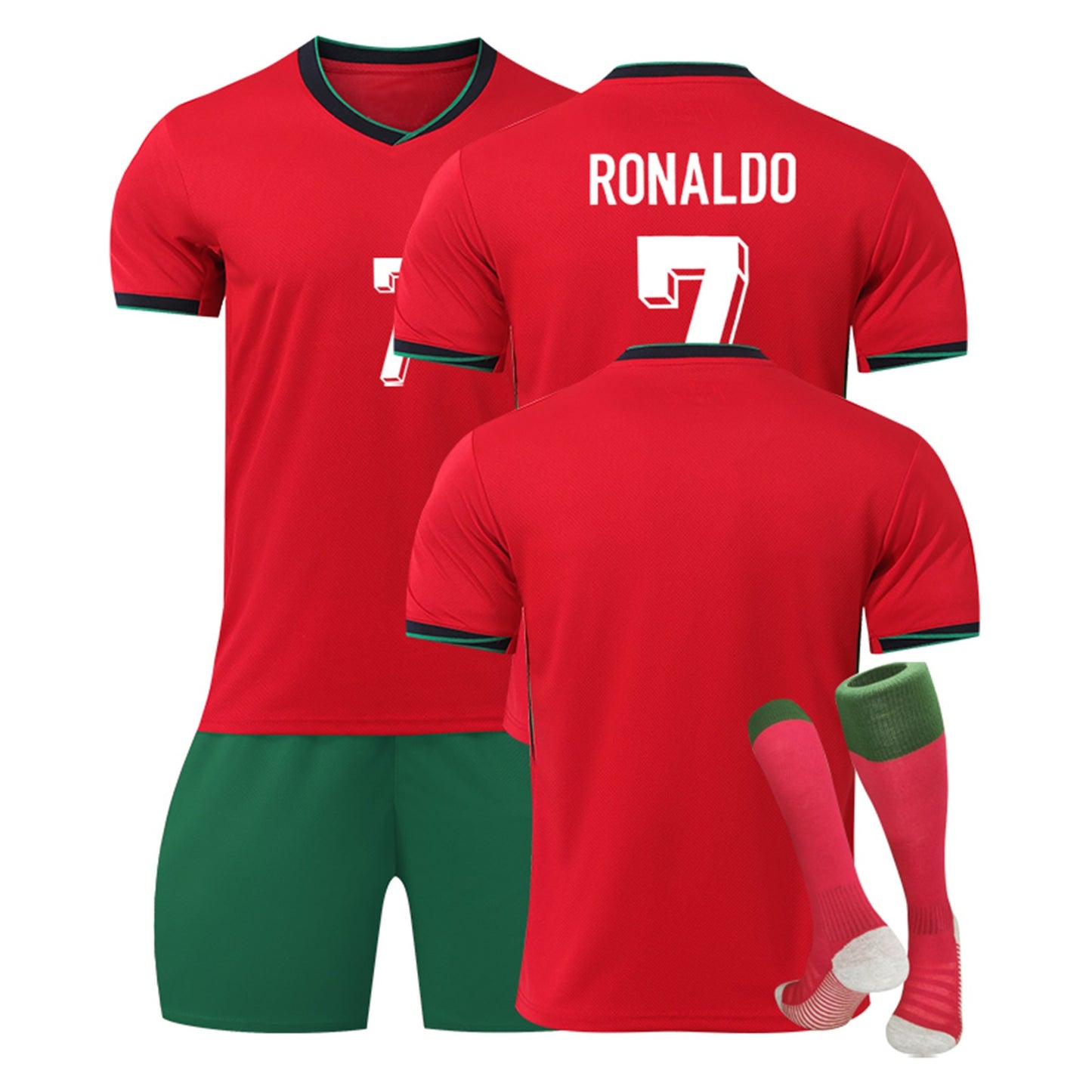 24-25 Portugal Soccer Team Home Jerseys 3 Piece Sets, Soccer Training Kit Printed Jersey Long sleeve Shorts Socks Set