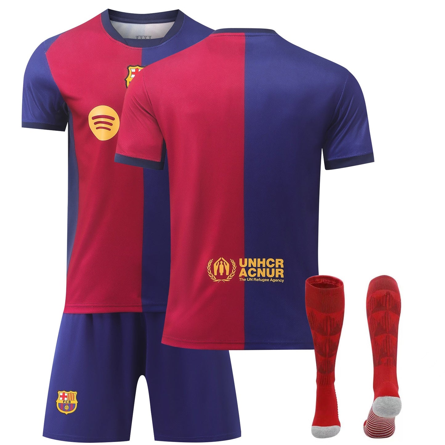 24-25 Season Barcelona Home Matches  Jersey 3 Piece Set, Soccer Training Kit Printed Jersey Shorts Socks Set