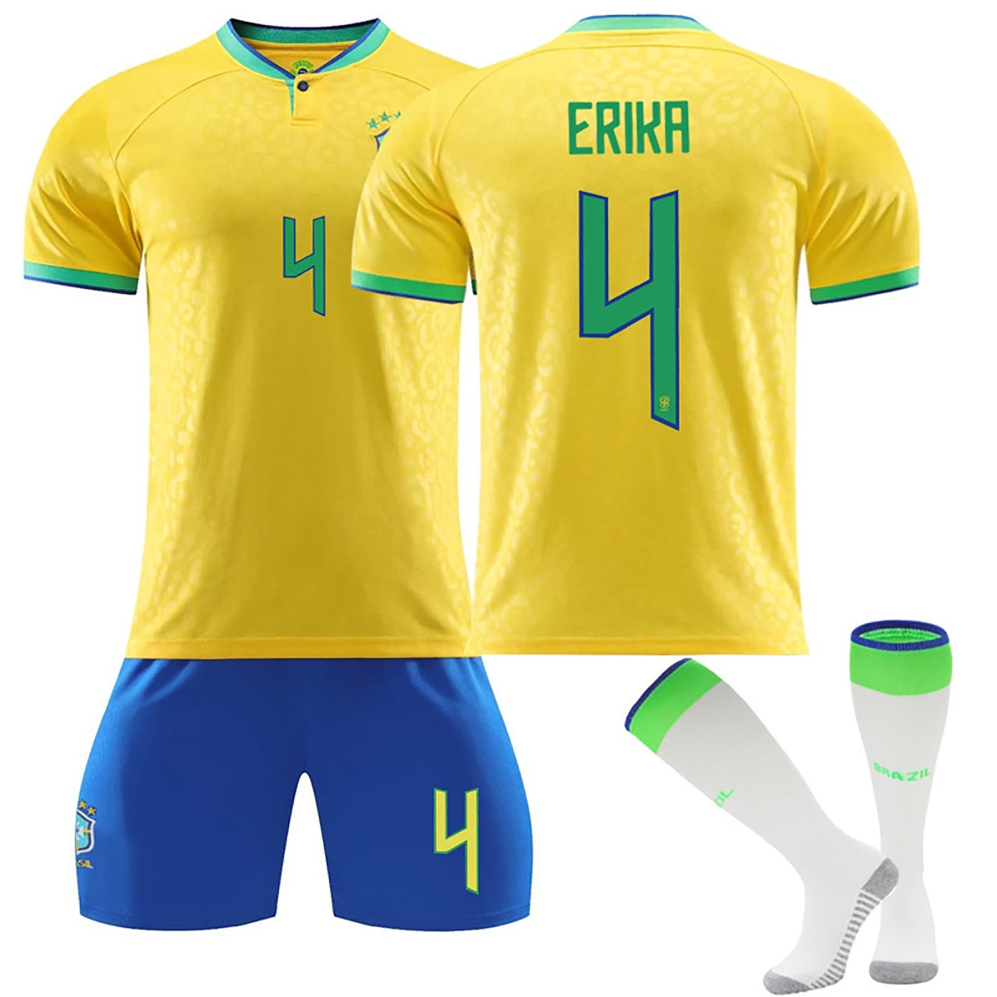 22-23 Brazil Canarinho Soccer Team Fan Home Jersey 3 Pieces Set, Unisex Printed Jerseys Shorts Socks Set for Kids