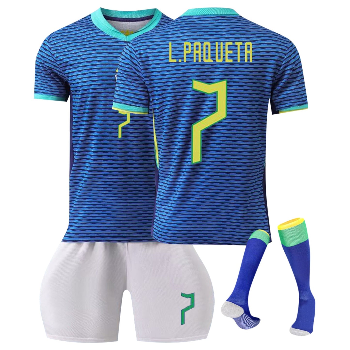 23-24 Brazil Canarinho Soccer Team Fan Away Jersey 3 Piece Set, Unisex Printed Jerseys Shorts Socks Set for Adults