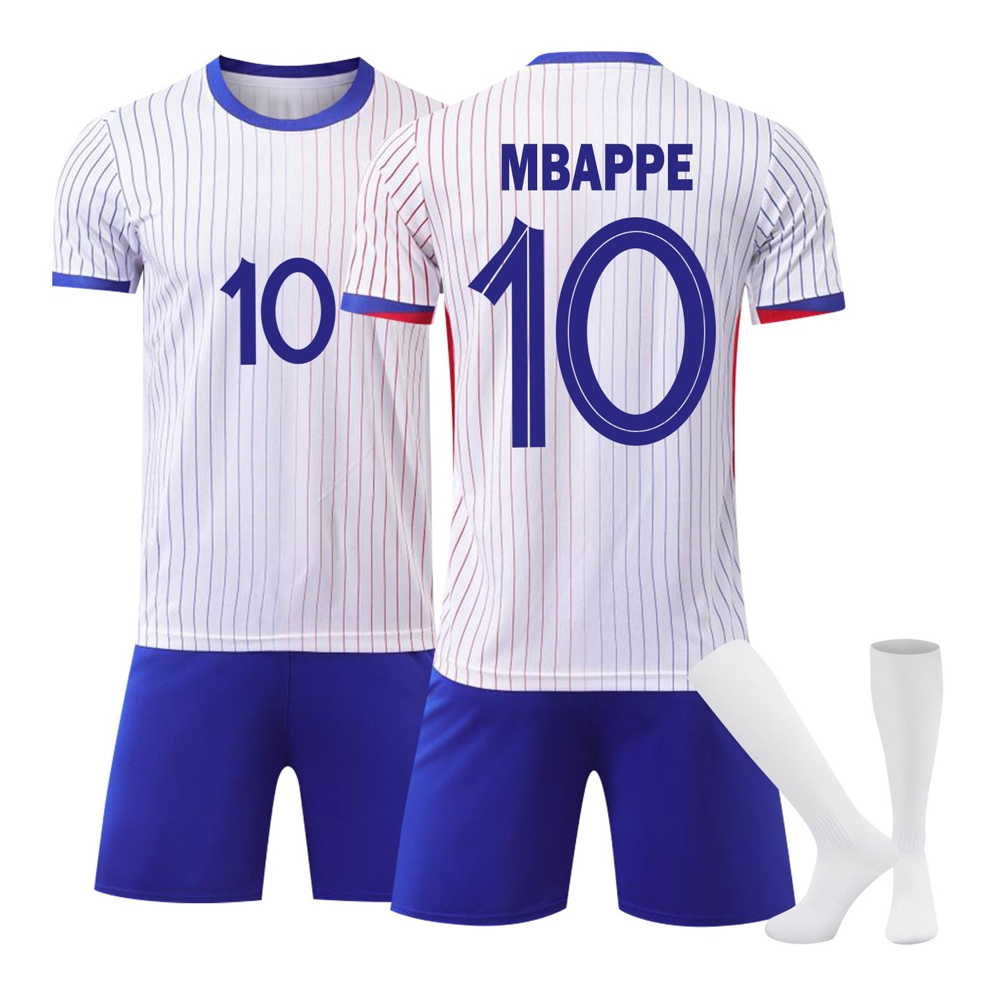 24-25 Game in France (Away) Jersey 3 Piece Set for Adults Pure white Socks, Soccer Training Kit Printed Jersey Shorts Socks Set