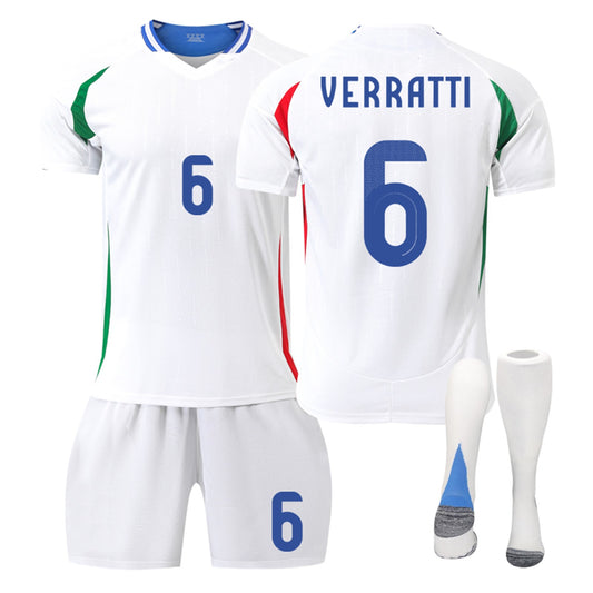 24-25 Italy Away Jersey 3 Piece Set White Socks, Soccer Training Kit Printed Jersey Shorts Socks Set