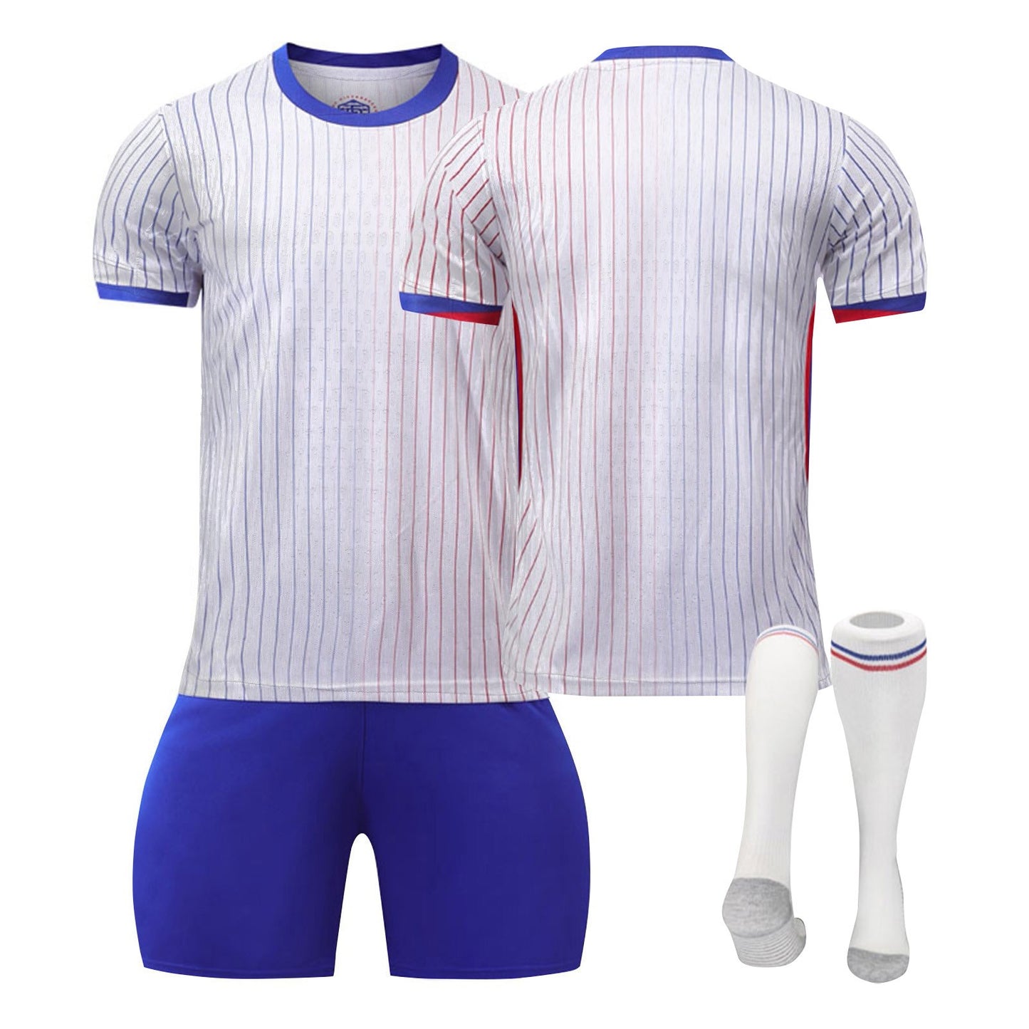 24-25 France Away Jersey 3 Piece Set White Socks with Grey Soles, Soccer Training Kit Printed Jersey Shorts Socks Set