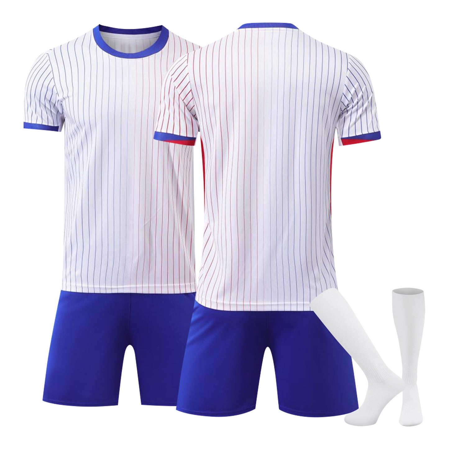 24-25 Game in France (Away) Jersey 3 Piece Set for Adults Pure white Socks, Soccer Training Kit Printed Jersey Shorts Socks Set