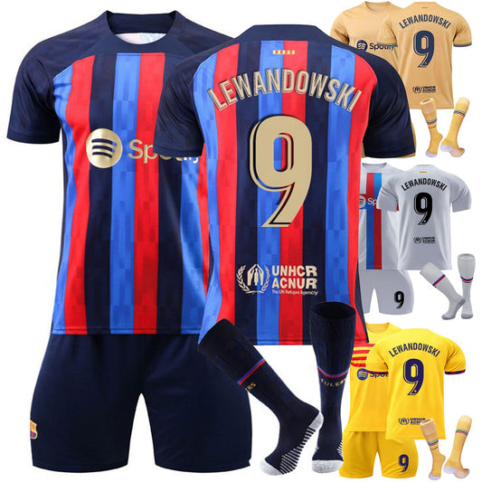 No.9 LEWANDOWSKI Barcelona Fan Jersey Collection 3 piece Set , Home and Away Game Soccer Training Uniform Printed Jersey Shorts Socks Set