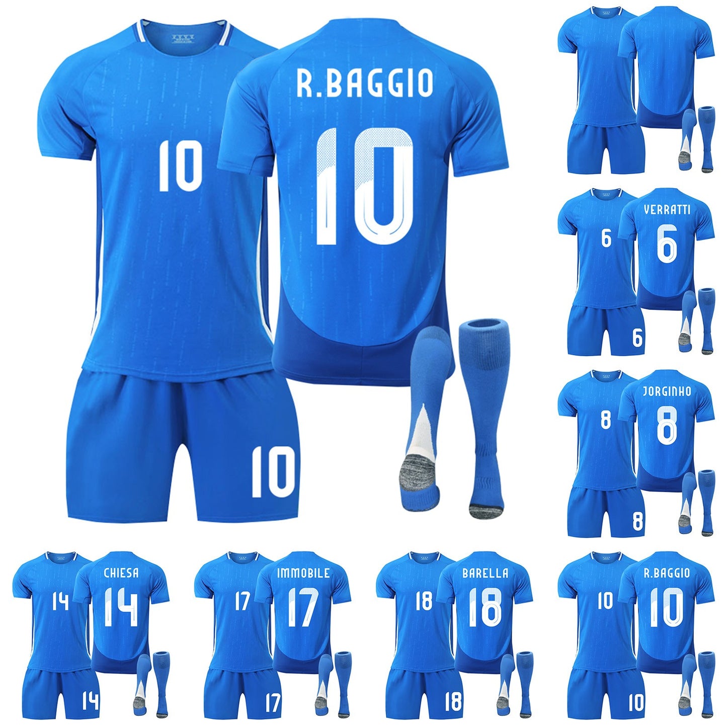 24-25 Italy Home Jersey 3 Piece Set Blue Trousers, Soccer Training Kit Printed Jersey Shorts Socks Set