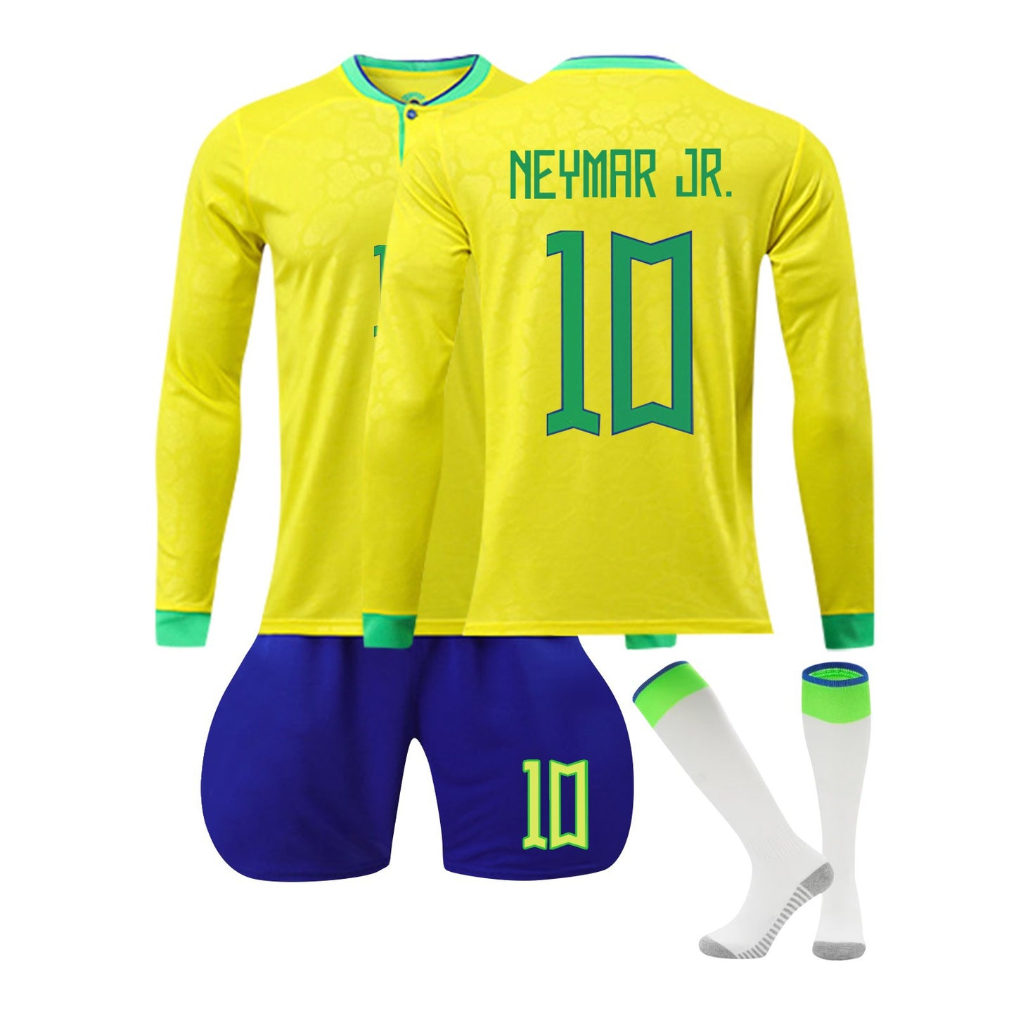 22-23 Brazil Canarinho Soccer Team Fan Long Sleeve Home Jersey 3 Pieces Set, Printed Jersey Shorts Socks Set for Adults