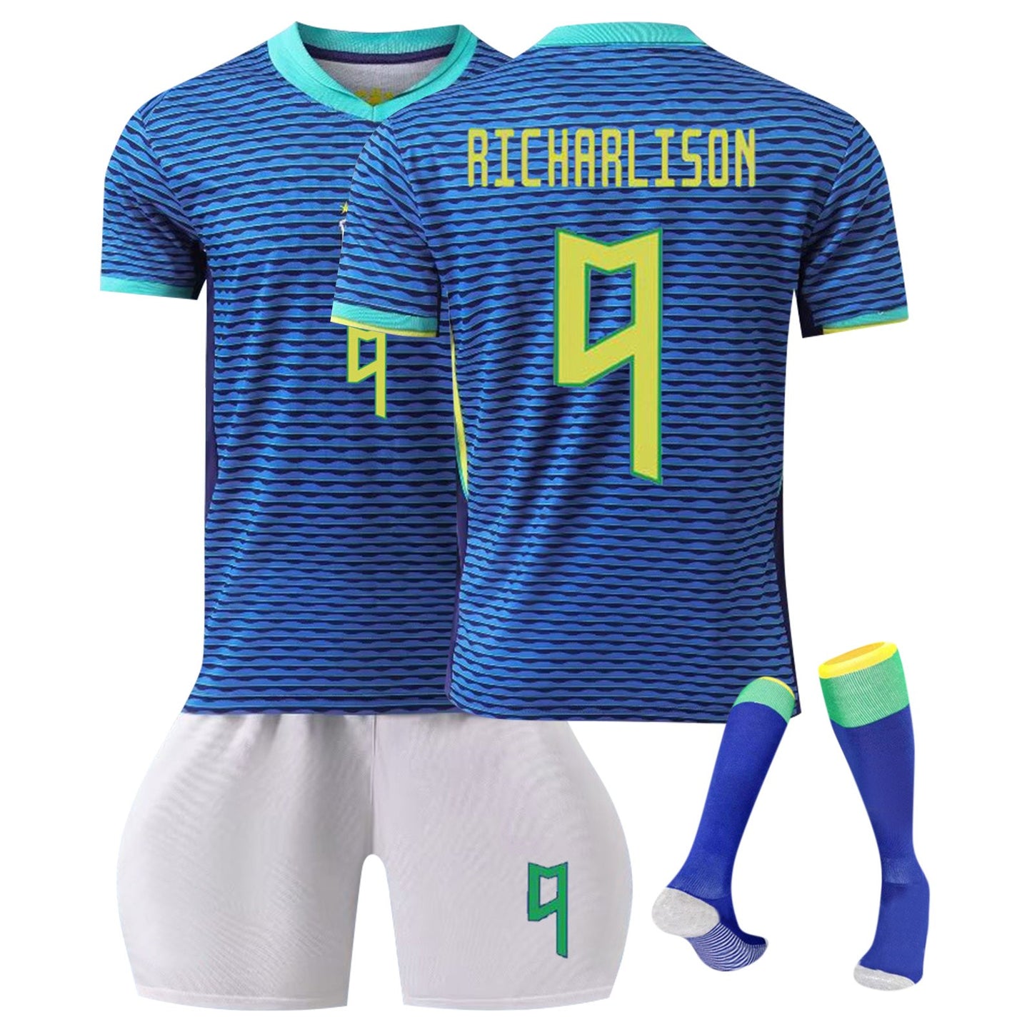 23-24 Brazil Canarinho Soccer Team Fan Away Jersey 3 Piece Set, Unisex Printed Jerseys Shorts Socks Set for Adults