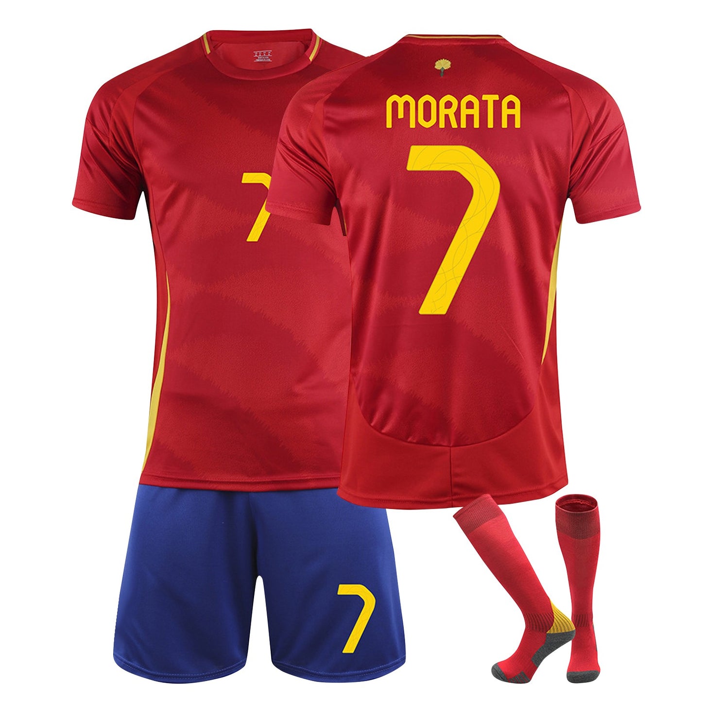 24-25 Spain Home Jersey 3 Piece Set, Soccer Training Kit Printed Jersey Shorts Socks Set