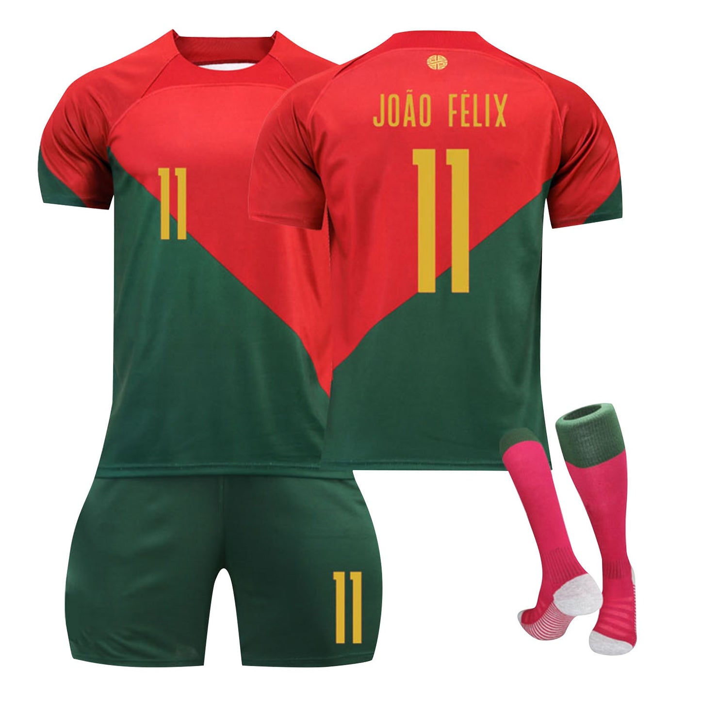 22-23 Portugal Soccer Team Home Jersey 3 Piece Sets, Unisex Soccer Training Kit Printed Jersey Shorts Socks Set for Adults