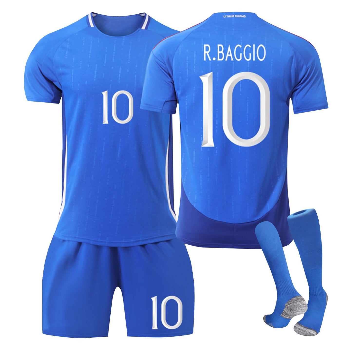 24-25 Italy Home Jersey 3 Piece Set Pure Grey Blue Socks, Soccer Training Kit Printed Jersey Shorts Socks Set