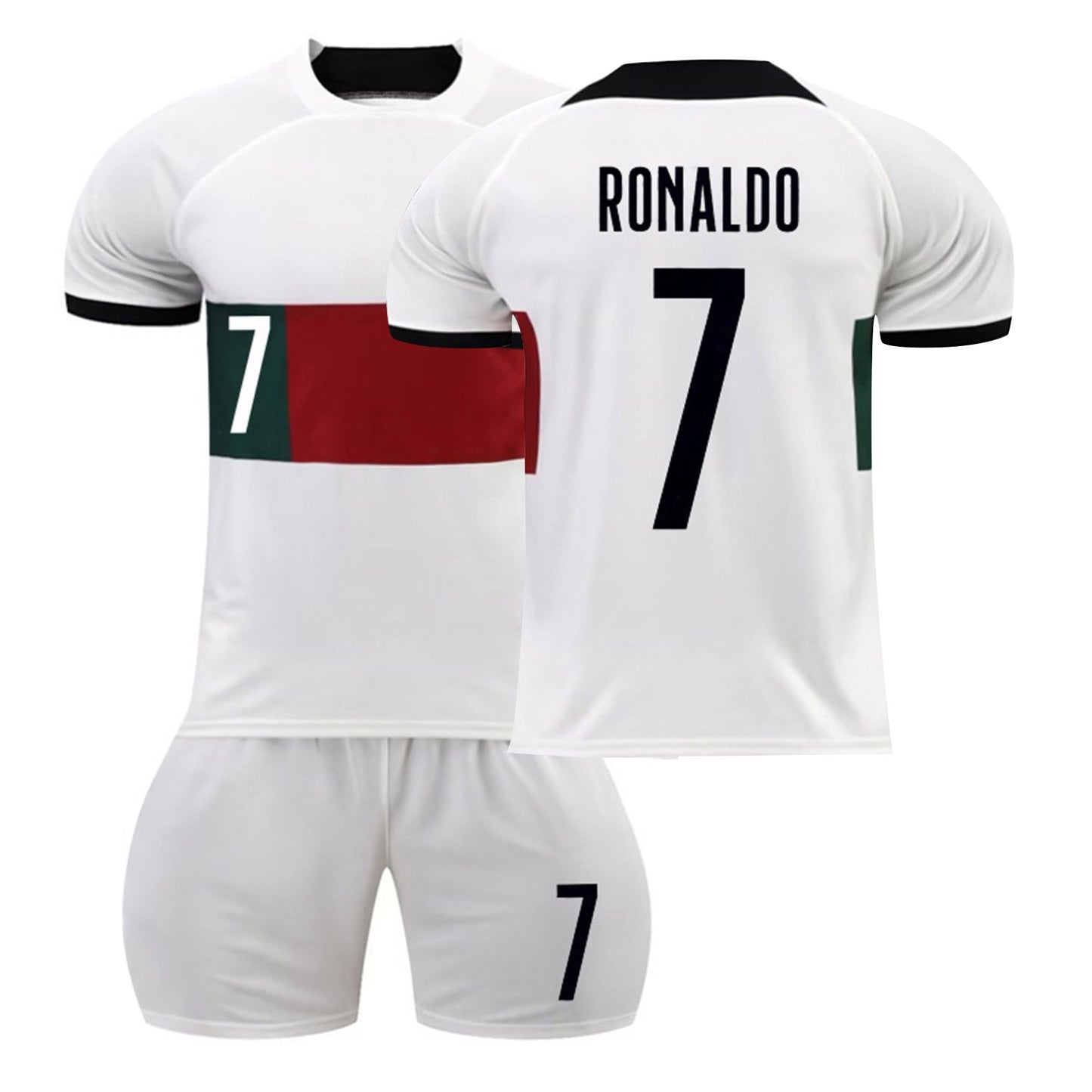 22-23 #7 RONALDO Portugal Soccer Team Away Jerseys 2 Piece Sets, Unisex Soccer Training Kit Printed Jersey Shorts Set