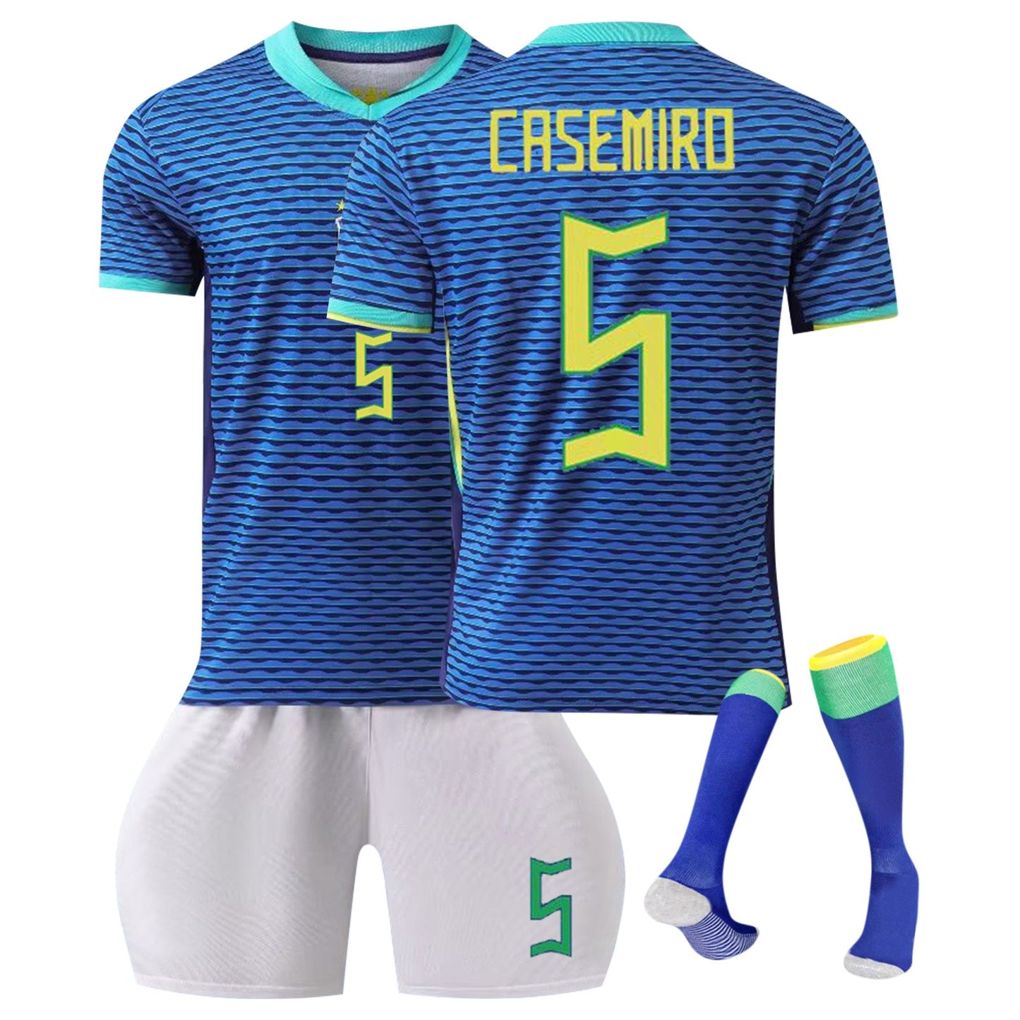 23-24 Brazil Canarinho Soccer Team Fan Away Jersey 3 Piece Set, Unisex Printed Jerseys Shorts Socks Set for Adults