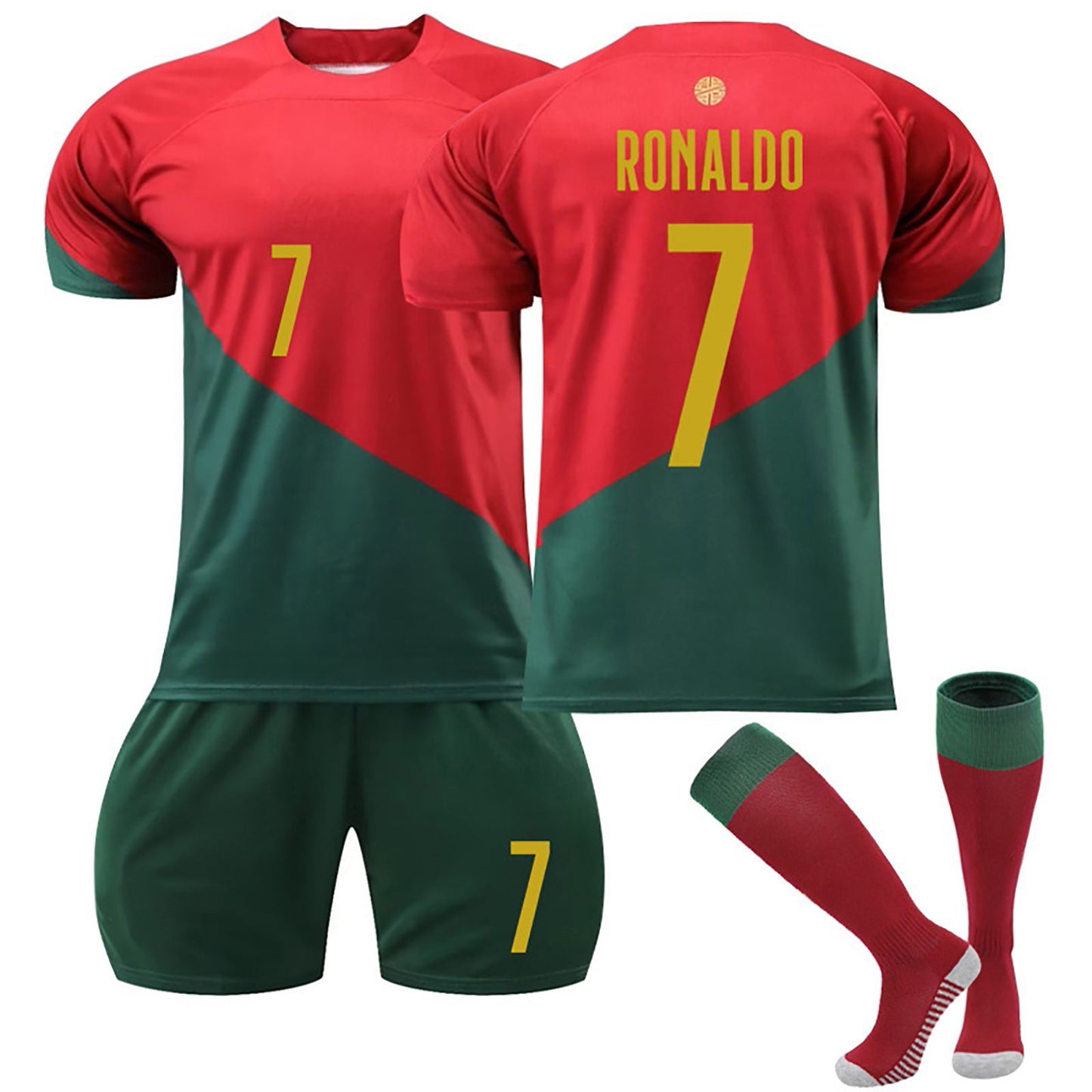 22-23 Portugal Soccer Team Home Jersey 3 Piece Sets, Unisex Soccer Training Kit Printed Jersey Shorts Socks Set for Adults