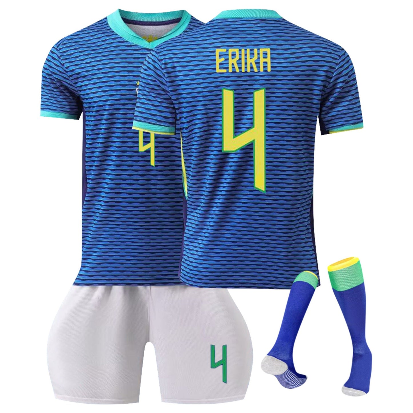 23-24 Brazil Canarinho Soccer Team Fan Away Jersey 3 Piece Set, Unisex Printed Jerseys Shorts Socks Set for Adults