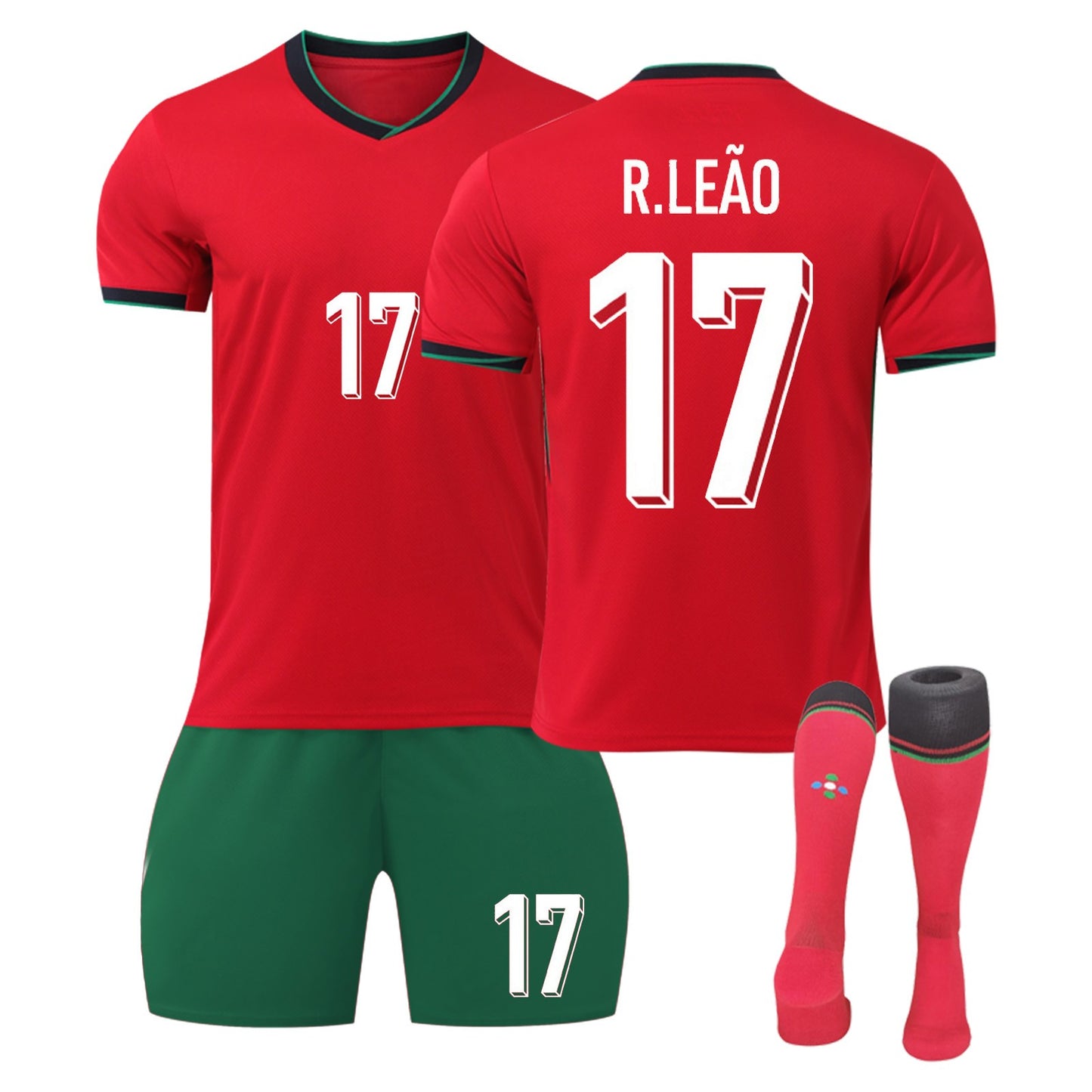 24-25 Portugal Soccer Team Home Jerseys 3 Piece Sets, Soccer Training Kit Printed Jersey Long sleeve Shorts Socks Set