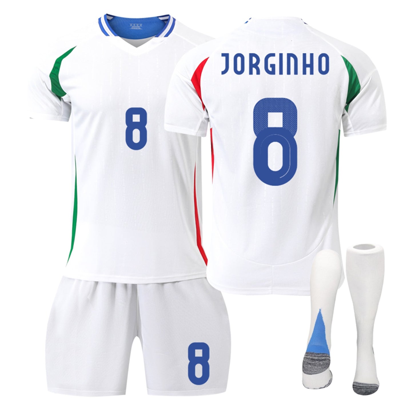 24-25 Italy Away Jersey 3 Piece Set White Socks, Soccer Training Kit Printed Jersey Shorts Socks Set