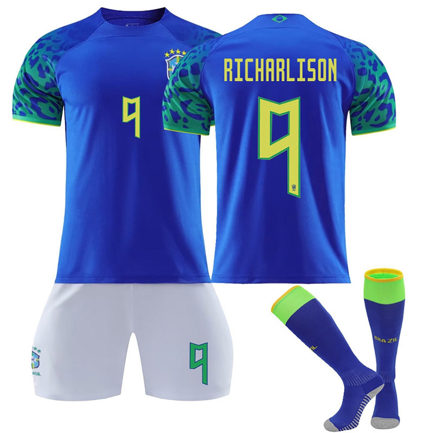 22-23 Brazil Soccer Team Fan Away Jersey 3 Pieces Set, Unisex Printed Soccer Jersey Shorts Socks Set for Kids