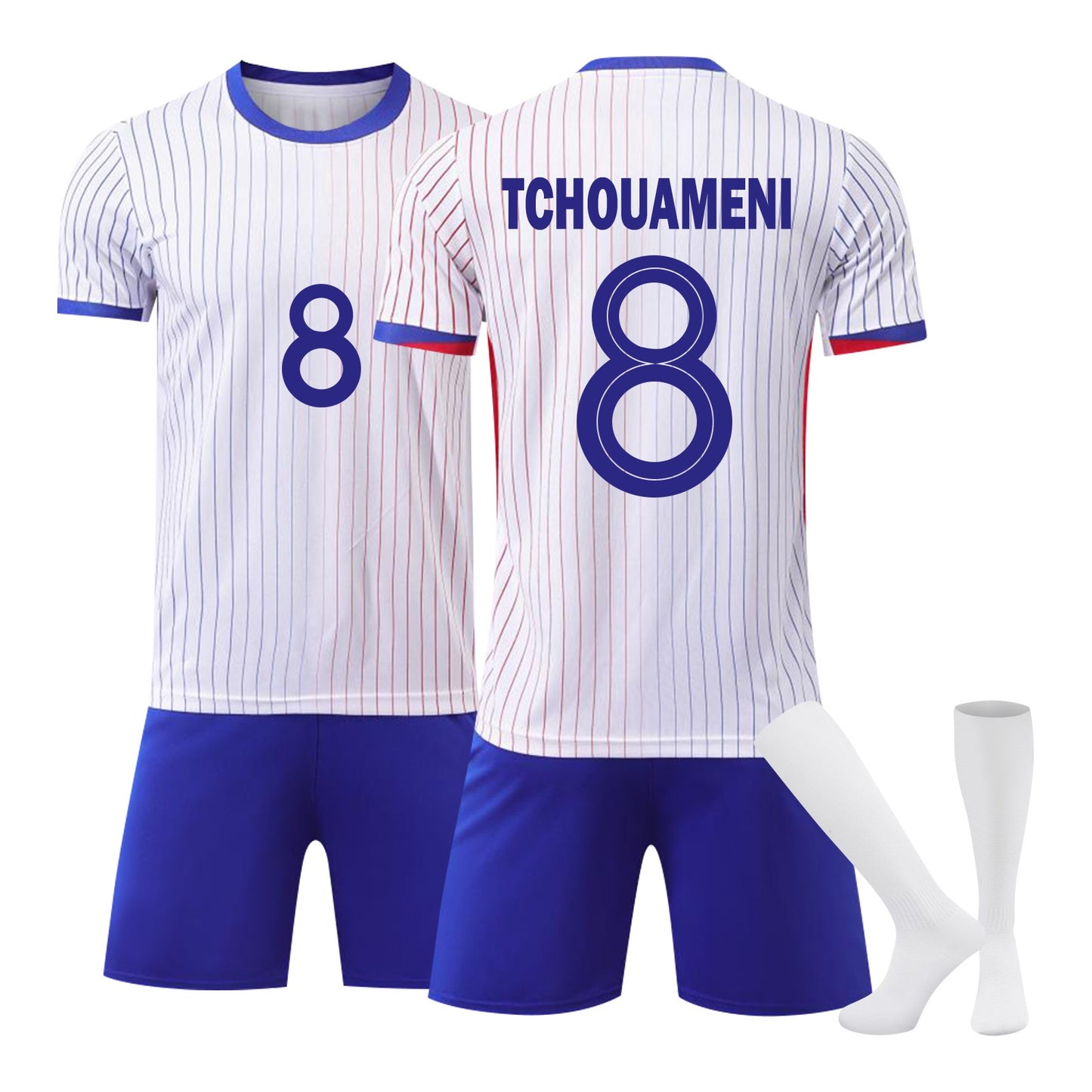 24-25 Game in France (Away) Jersey 3 Piece Set for Adults Pure white Socks, Soccer Training Kit Printed Jersey Shorts Socks Set