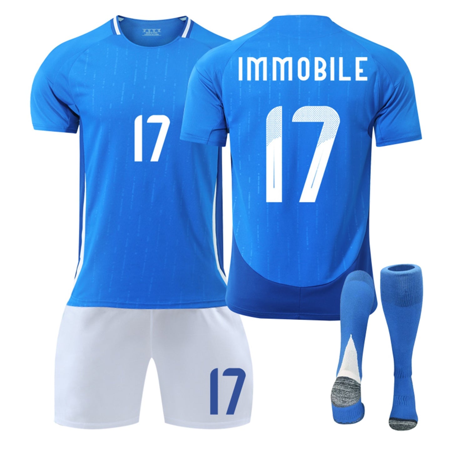 24-25 Italy Home Jersey 3 Piece Set White Trousers, Soccer Training Kit Printed Jersey Shorts Socks Set