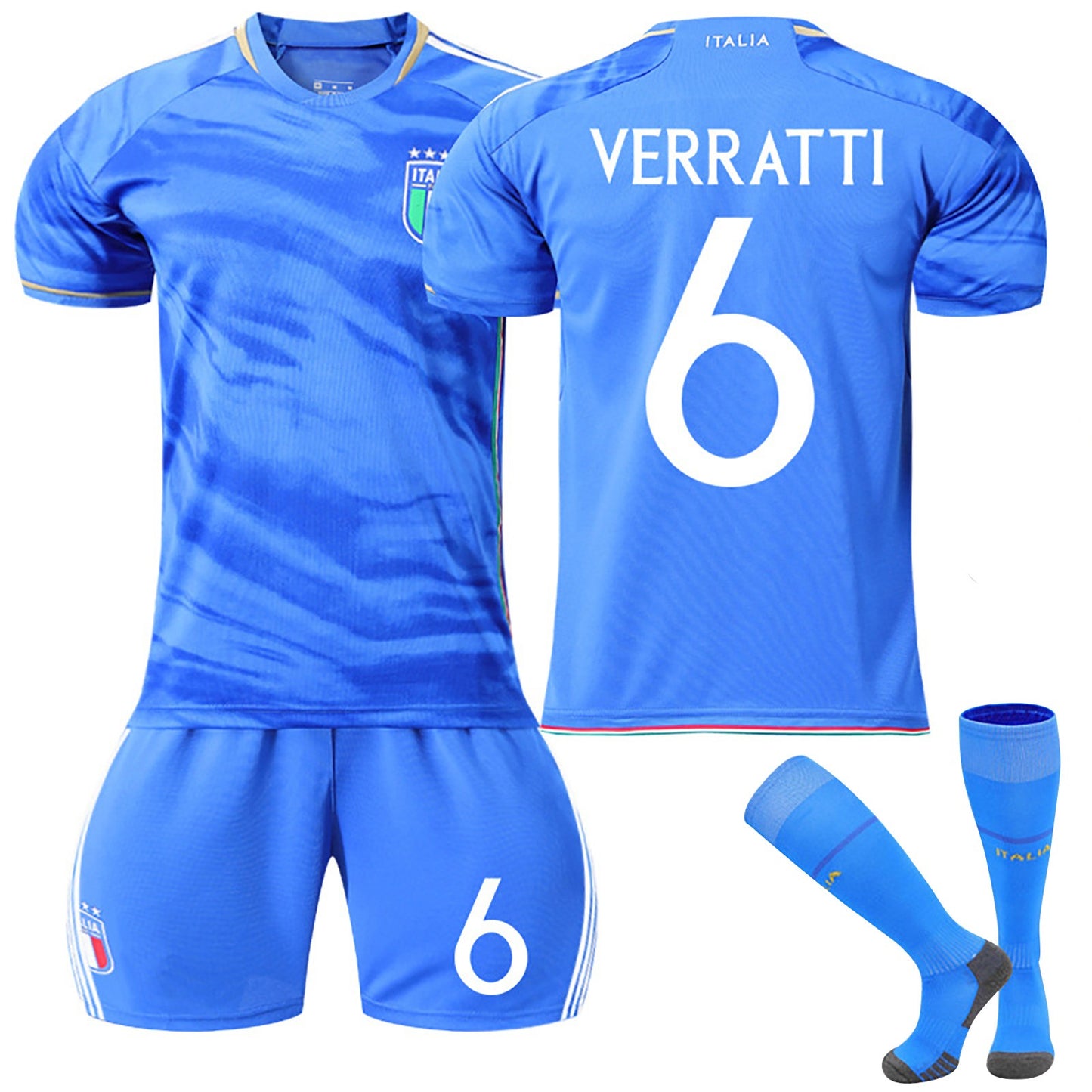 23-24 Italy Home Ground Jersey 3 Piece Set, Soccer Training Kit Printed Jersey Shorts Socks Set