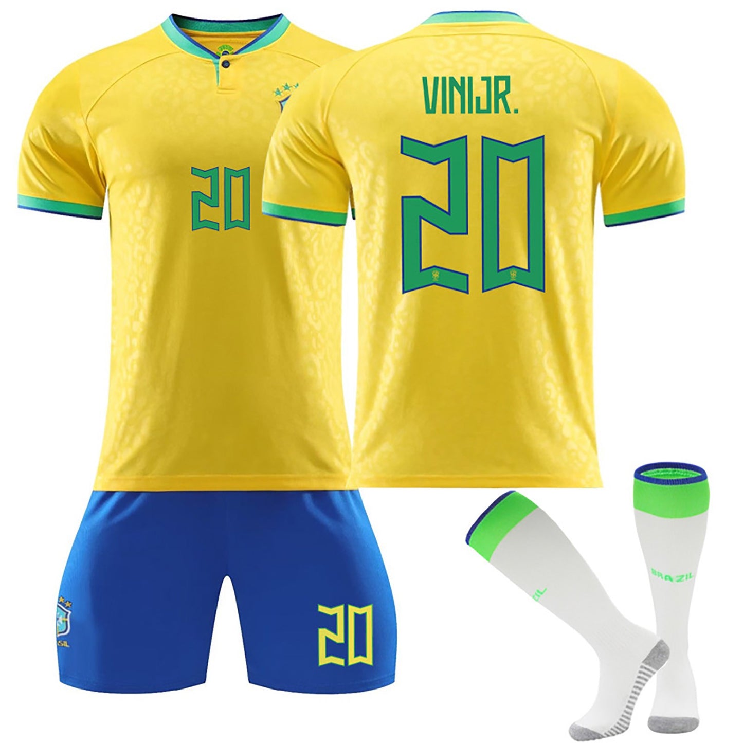 22-23 Brazil Canarinho Soccer Team Fan Home Jersey 3 Pieces Set, Unisex Printed Jerseys Shorts Socks Set for Kids