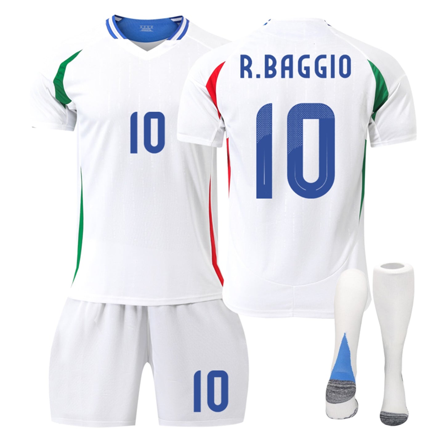 24-25 Italy Away Jersey 3 Piece Set White Socks, Soccer Training Kit Printed Jersey Shorts Socks Set