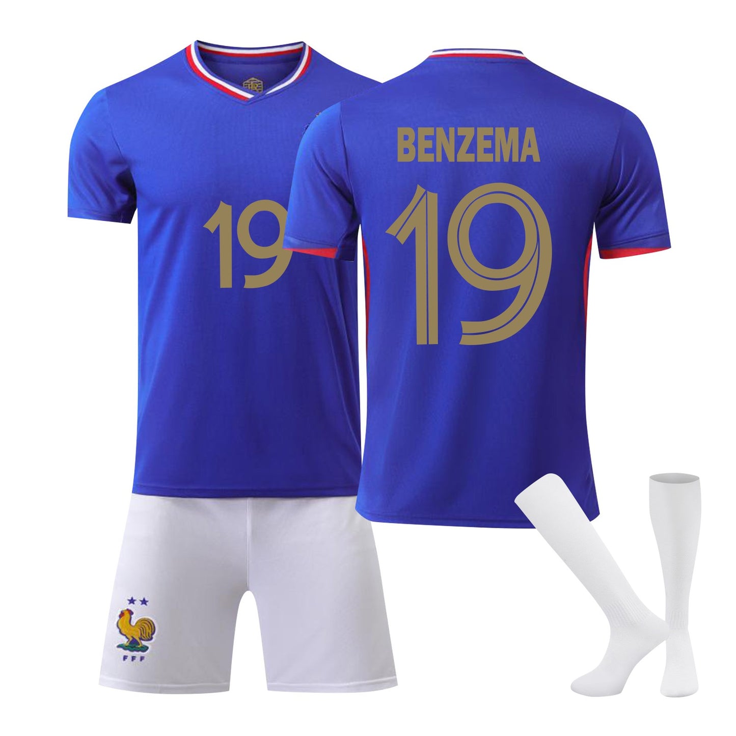 24-25 France Home Jersey 3 Piece Set Pure white Socks, Soccer Training Kit Printed Jersey Shorts Socks Set