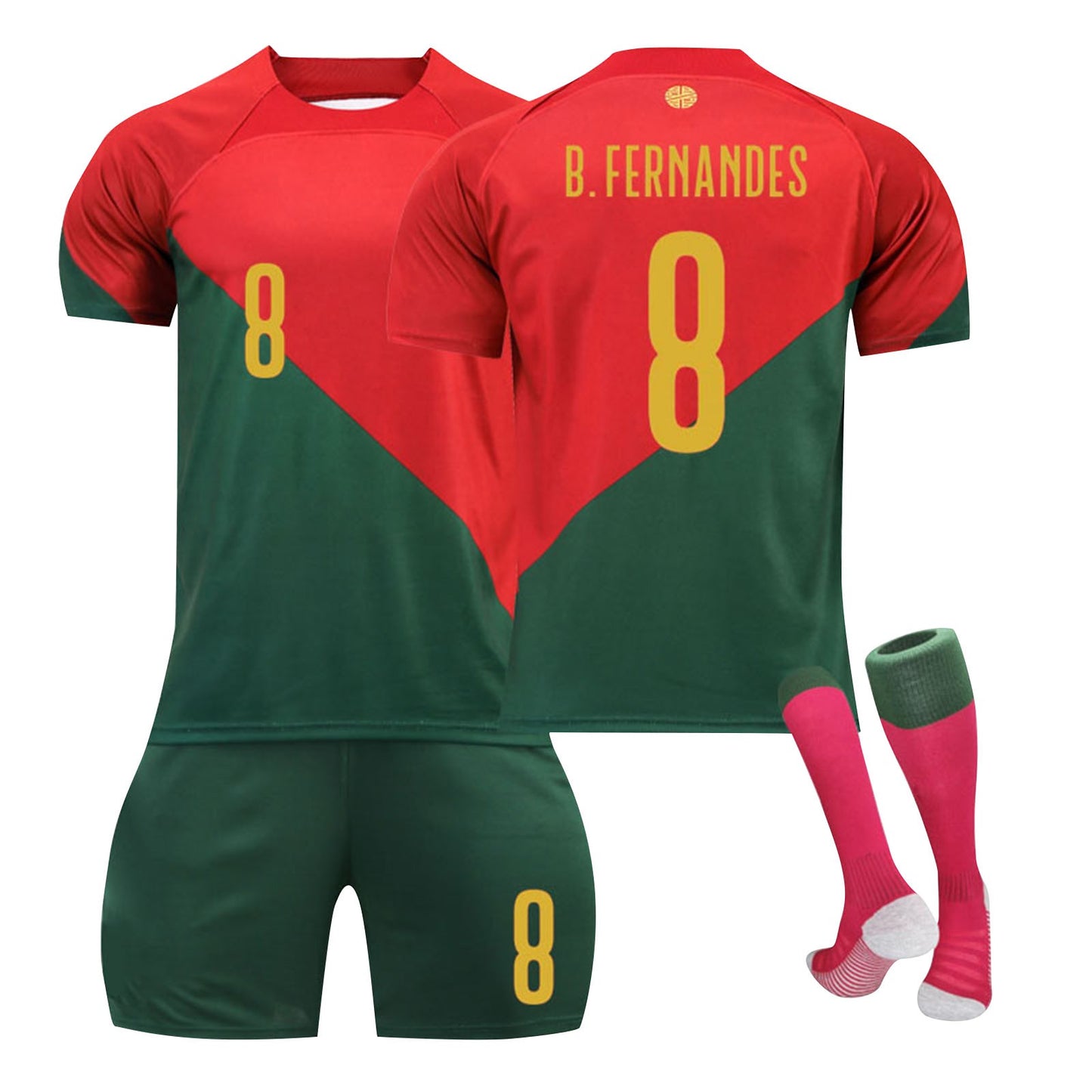 22-23 Portugal Soccer Team Home Jersey 3 Piece Sets, Unisex Soccer Training Kit Printed Jersey Shorts Socks Set for Kids