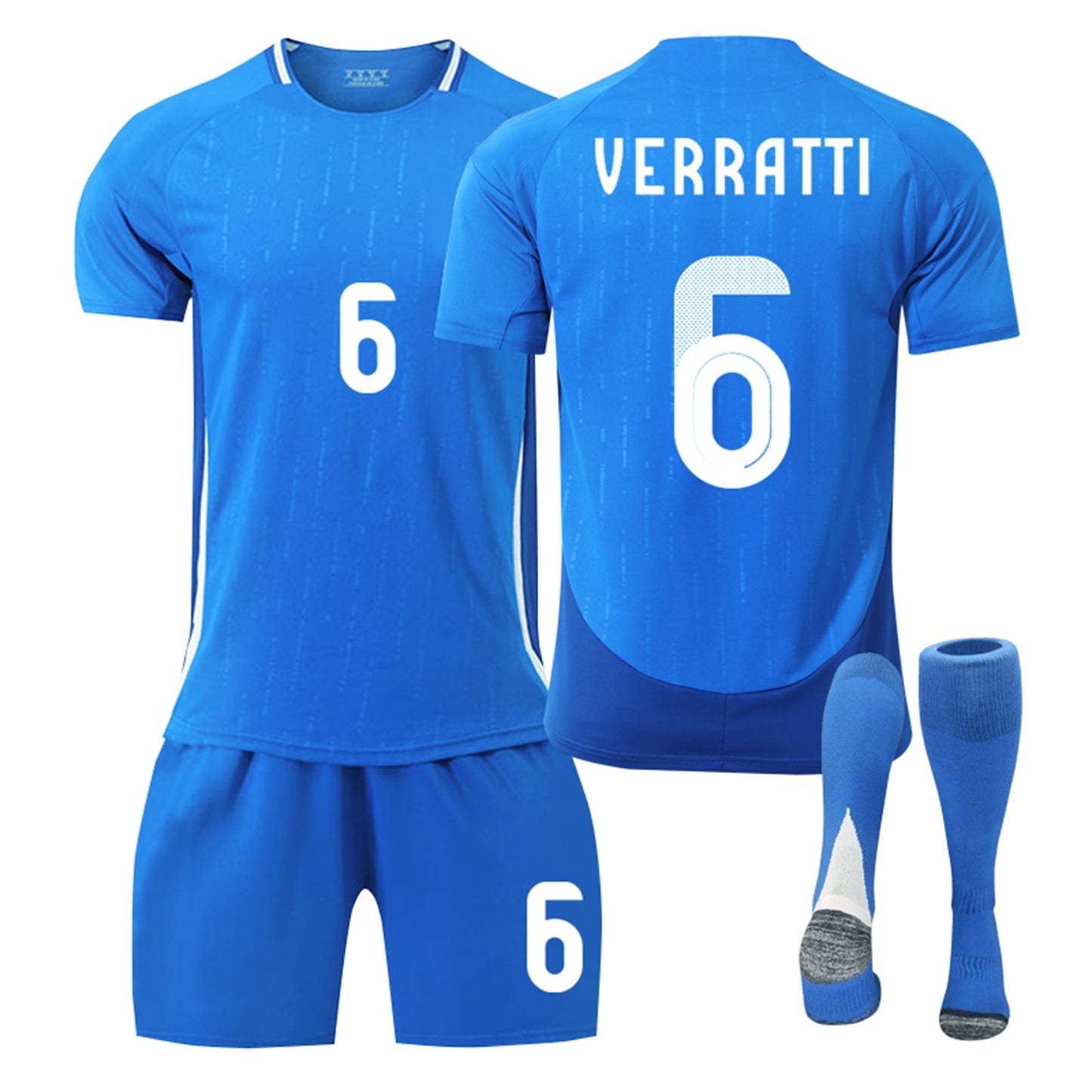 24-25 Italy Home Jersey 3 Piece Set Blue Trousers, Soccer Training Kit Printed Jersey Shorts Socks Set