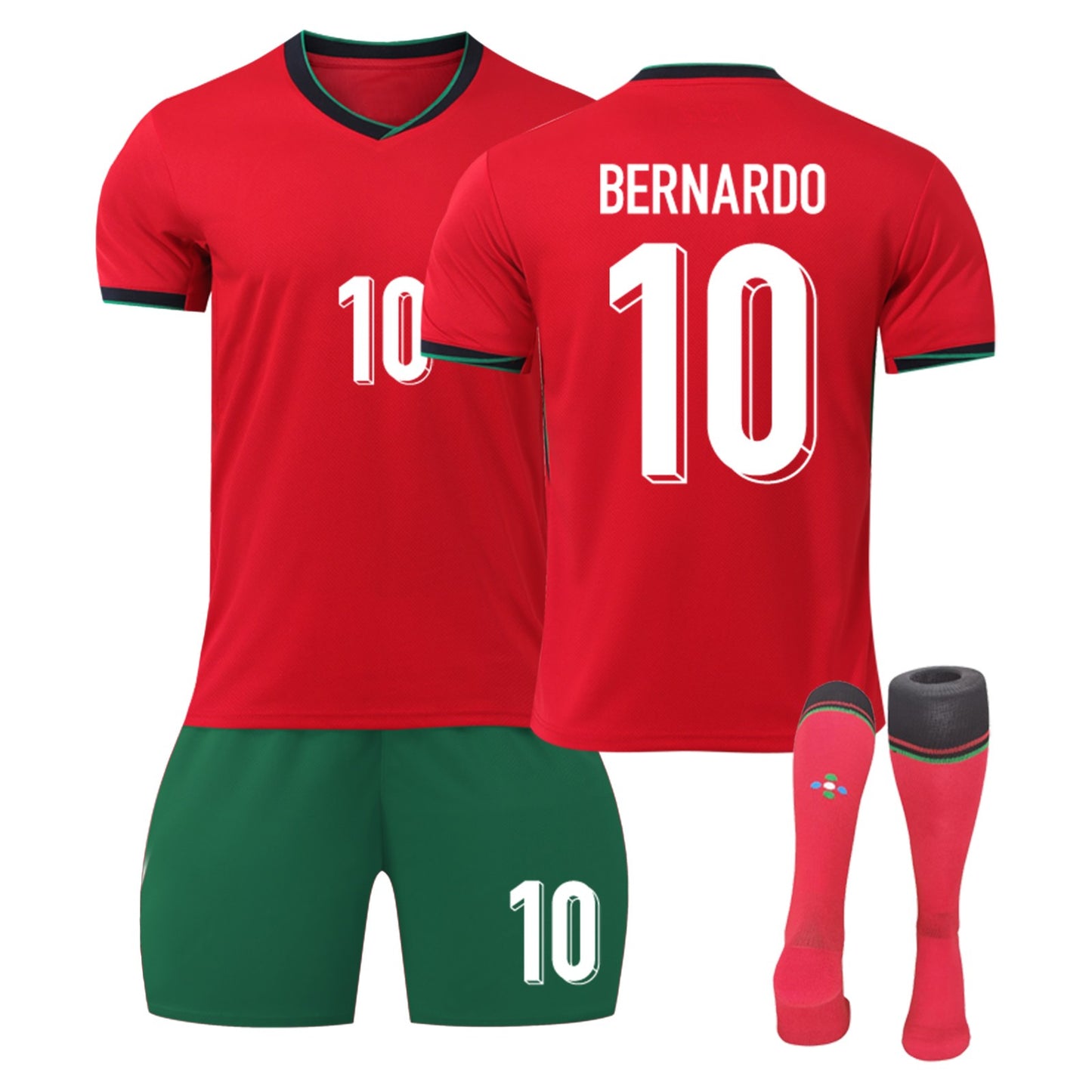 24-25 Portugal Soccer Team Home Jerseys 3 Piece Sets, Soccer Training Kit Printed Jersey Long sleeve Shorts Socks Set