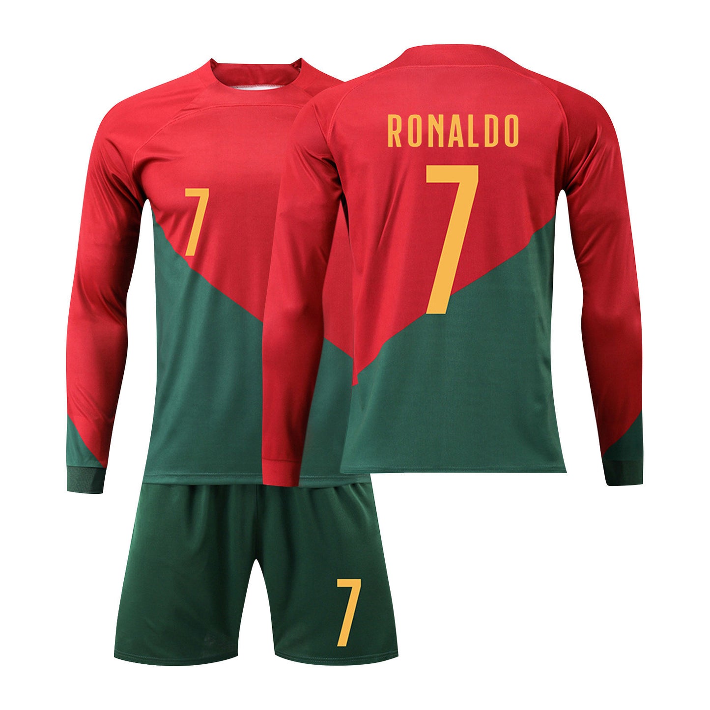 22-23 #7 RONALDOA Portugal Soccer Team Home Jersey 2 Piece Sets, Unisex Soccer Training Kit Printed Jersey Long sleeve Shorts Set