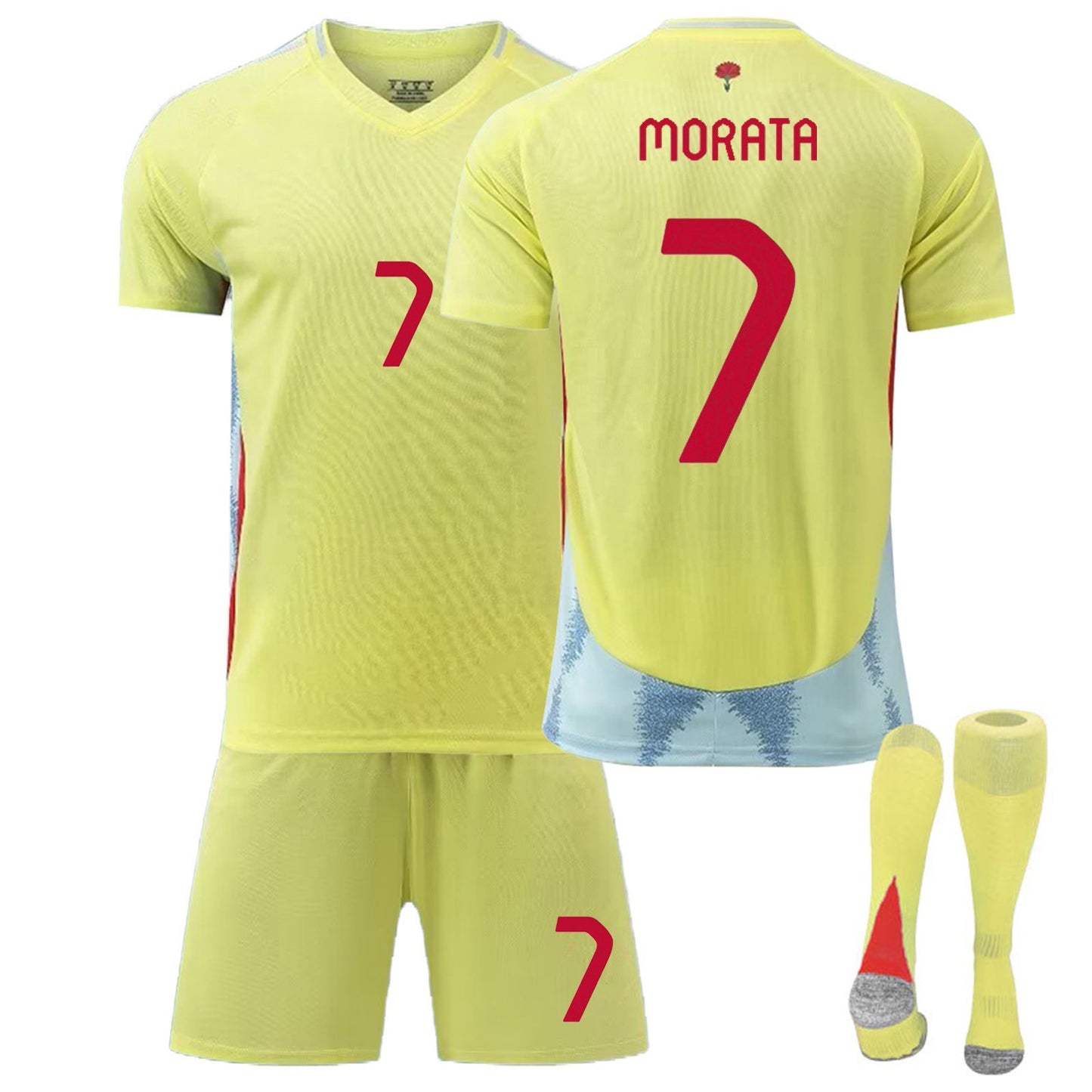 24-25 Spain Away Jersey 3 Piece Set, Soccer Training Kit Printed Jersey Shorts Socks Set