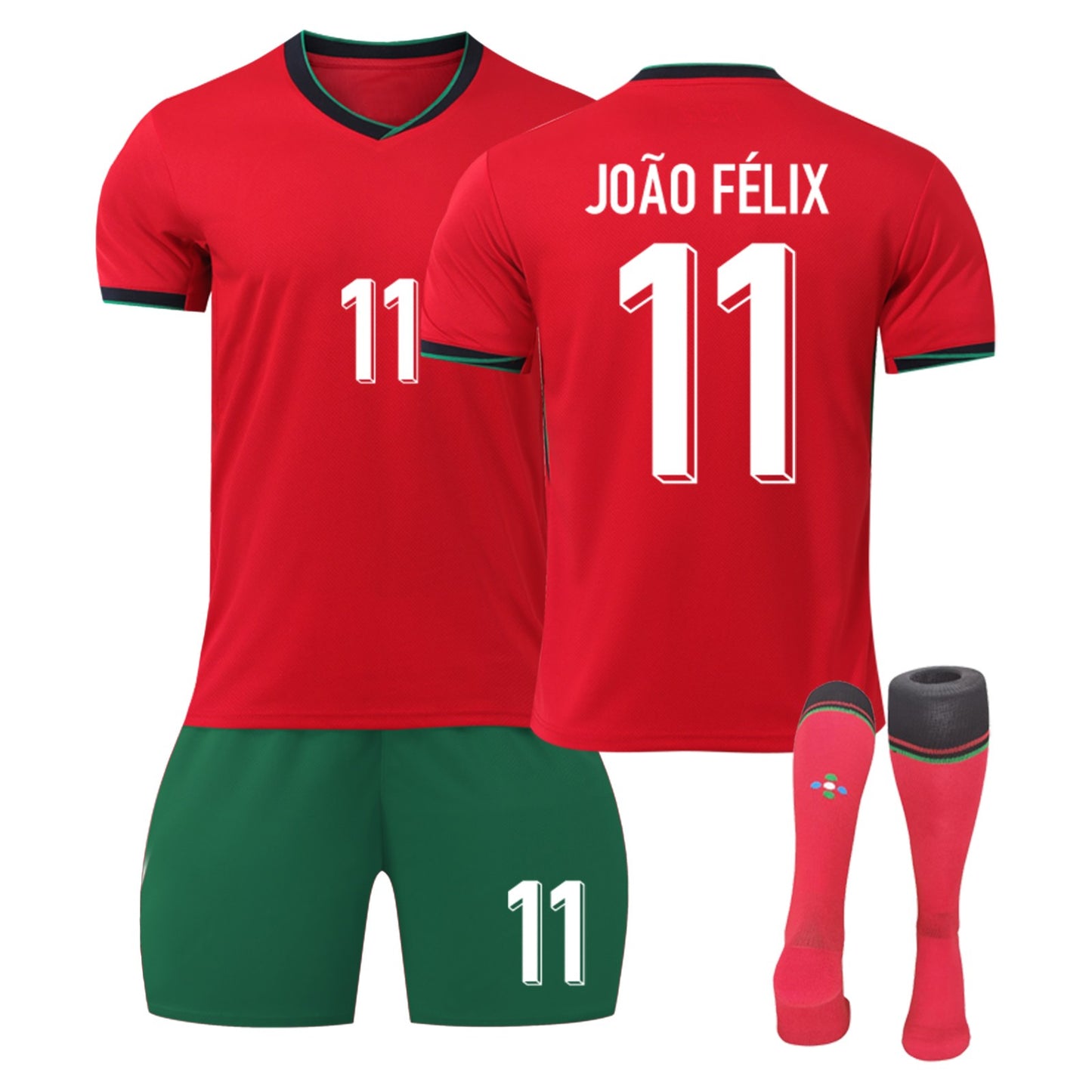 24-25 Portugal Soccer Team Home Jerseys 3 Piece Sets, Soccer Training Kit Printed Jersey Long sleeve Shorts Socks Set