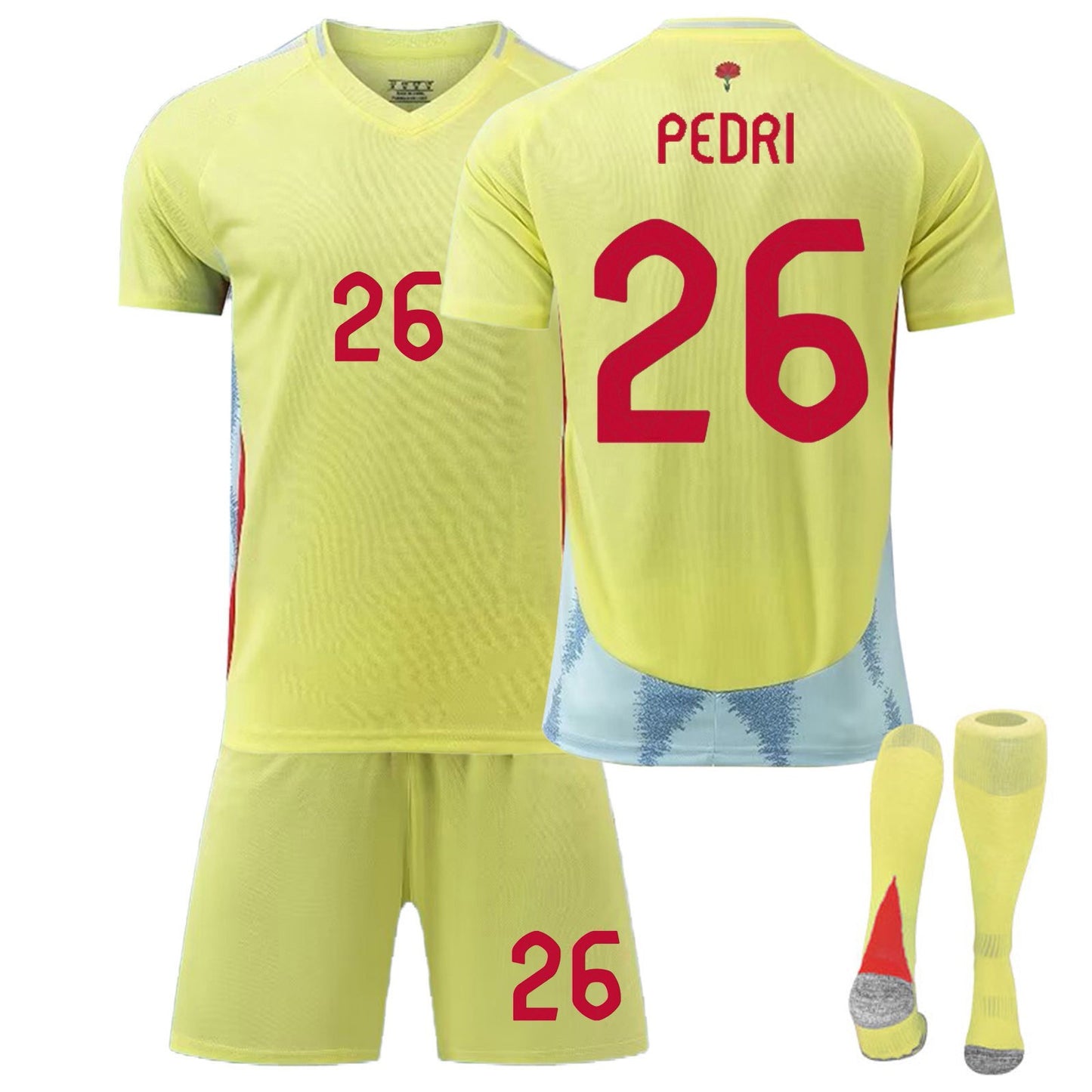 24-25 Spain Away Jersey 3 Piece Set, Soccer Training Kit Printed Jersey Shorts Socks Set